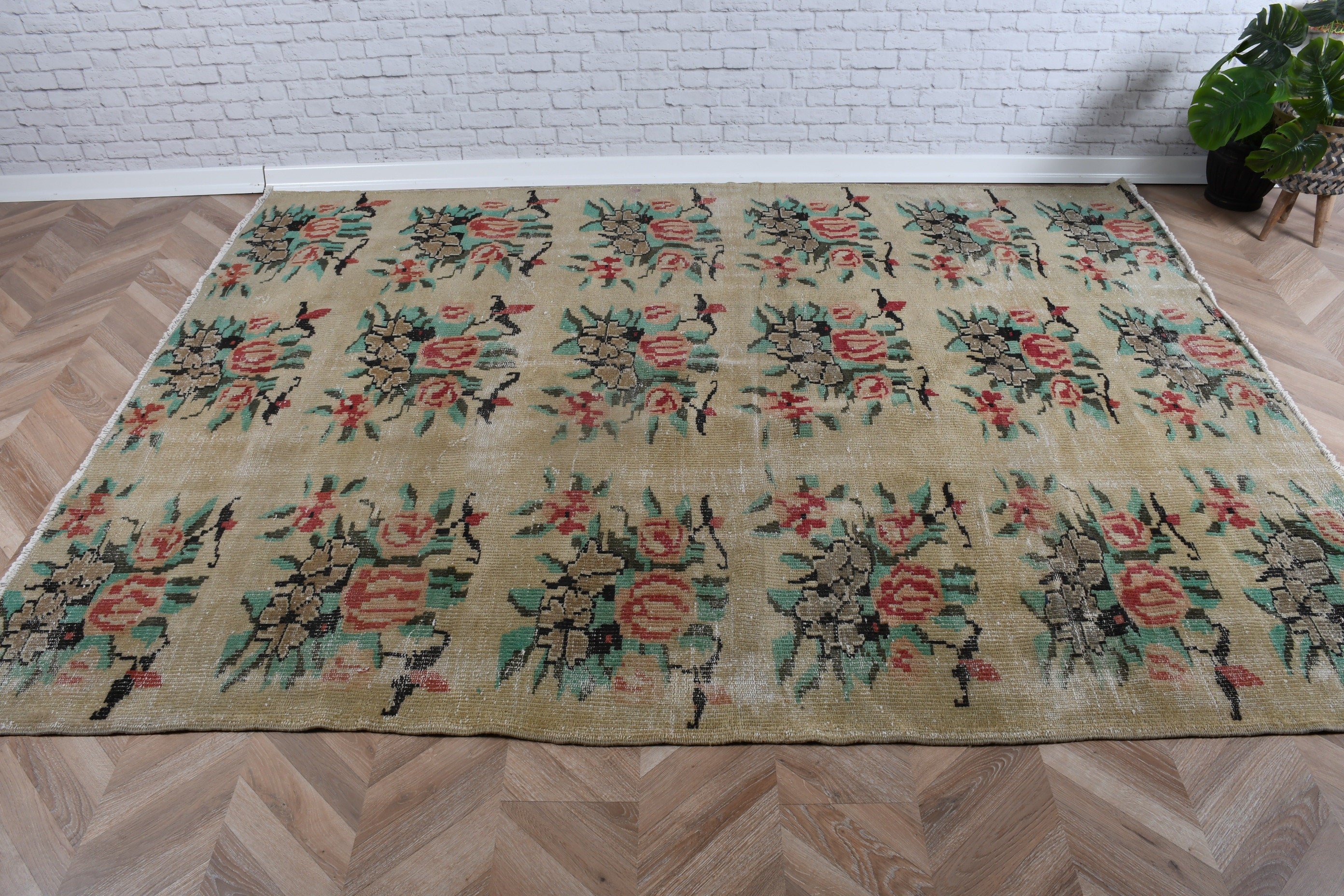 Yatak Odası Halısı, Yer Halısı, Büyük Oushak Halıları, Vintage Halılar, 6,2x8 ft Büyük Halılar, Bronz Yün Halılar, Bohem Halılar, Büyük Boho Halıları, Türk Halısı