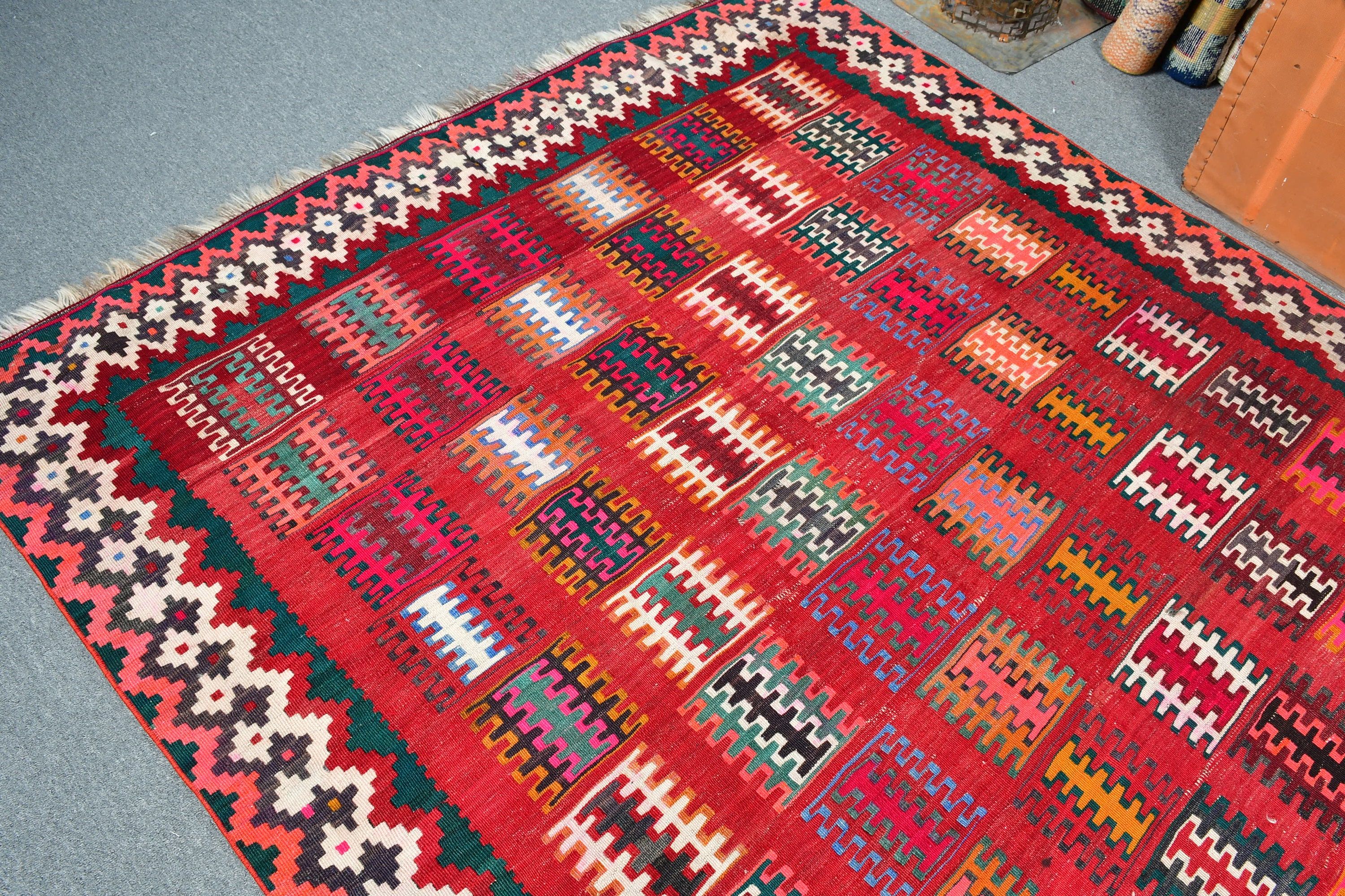 Oturma Odası Halısı, Salon Halısı, Fas Halıları, Yatak Odası Halısı, Kilim, Kırmızı Anadolu Halısı, Türk Halıları, Sevimli Halı, Vintage Halı, 5.3x8.7 ft Büyük Halı