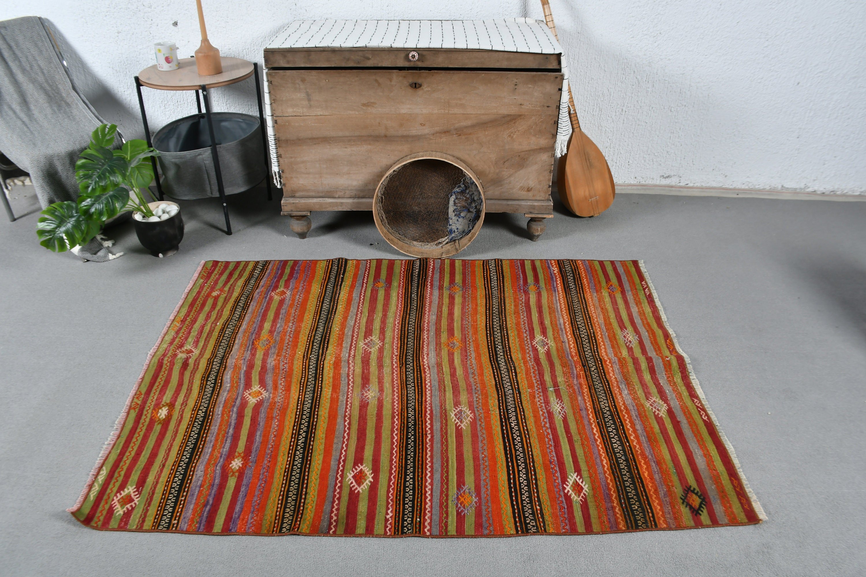 Rugs for Nursery, Bedroom Rug, Wool Rug, Turkish Rugs, Vintage Rug, Kitchen Rug, Red Antique Rug, Kilim, Cool Rug, 4x5.3 ft Accent Rug