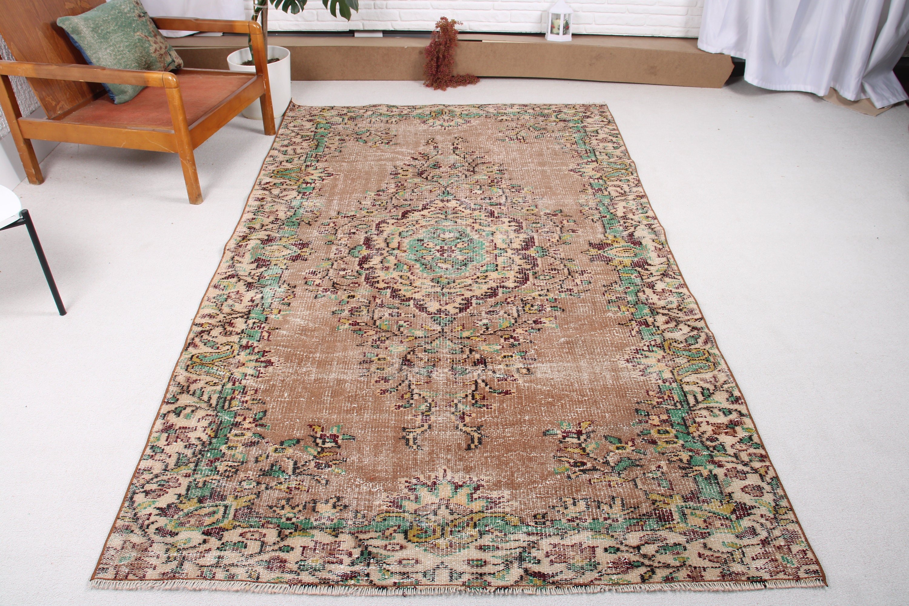 Büyük Vintage Halı, Yemek Odası Halıları, Kahverengi Oryantal Halılar, Yer Halıları, Türk Halısı, Oryantal Halı, 4,9x8,2 ft Büyük Halılar, Vintage Halı