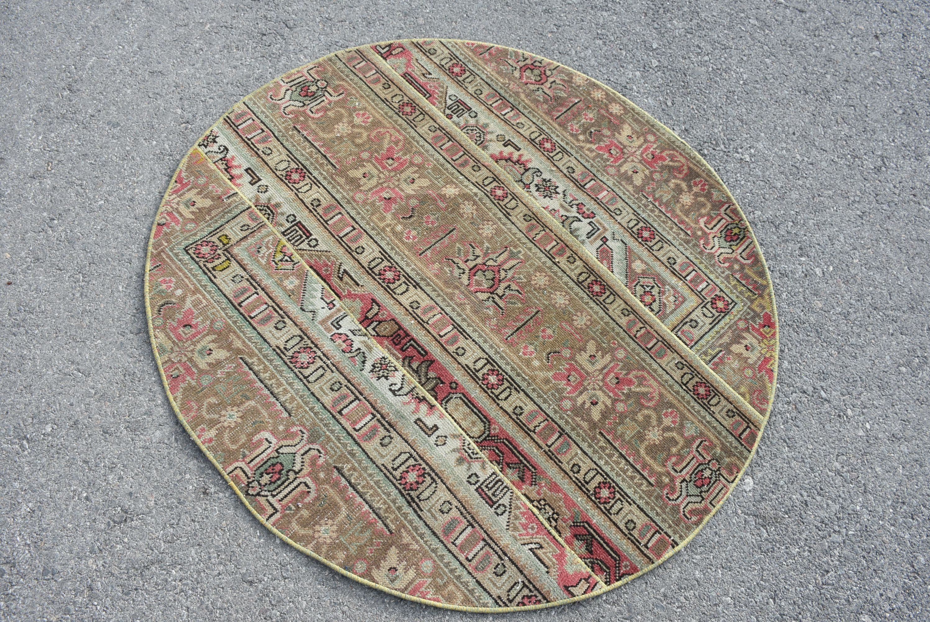 Kahverengi 4.1x4.1 ft Accent Halı, Oushak Halı, Yatak Odası Halısı, Türk Halısı, Vintage Halılar, Ev Dekor Halıları, Aztek Halısı, Giriş Halısı