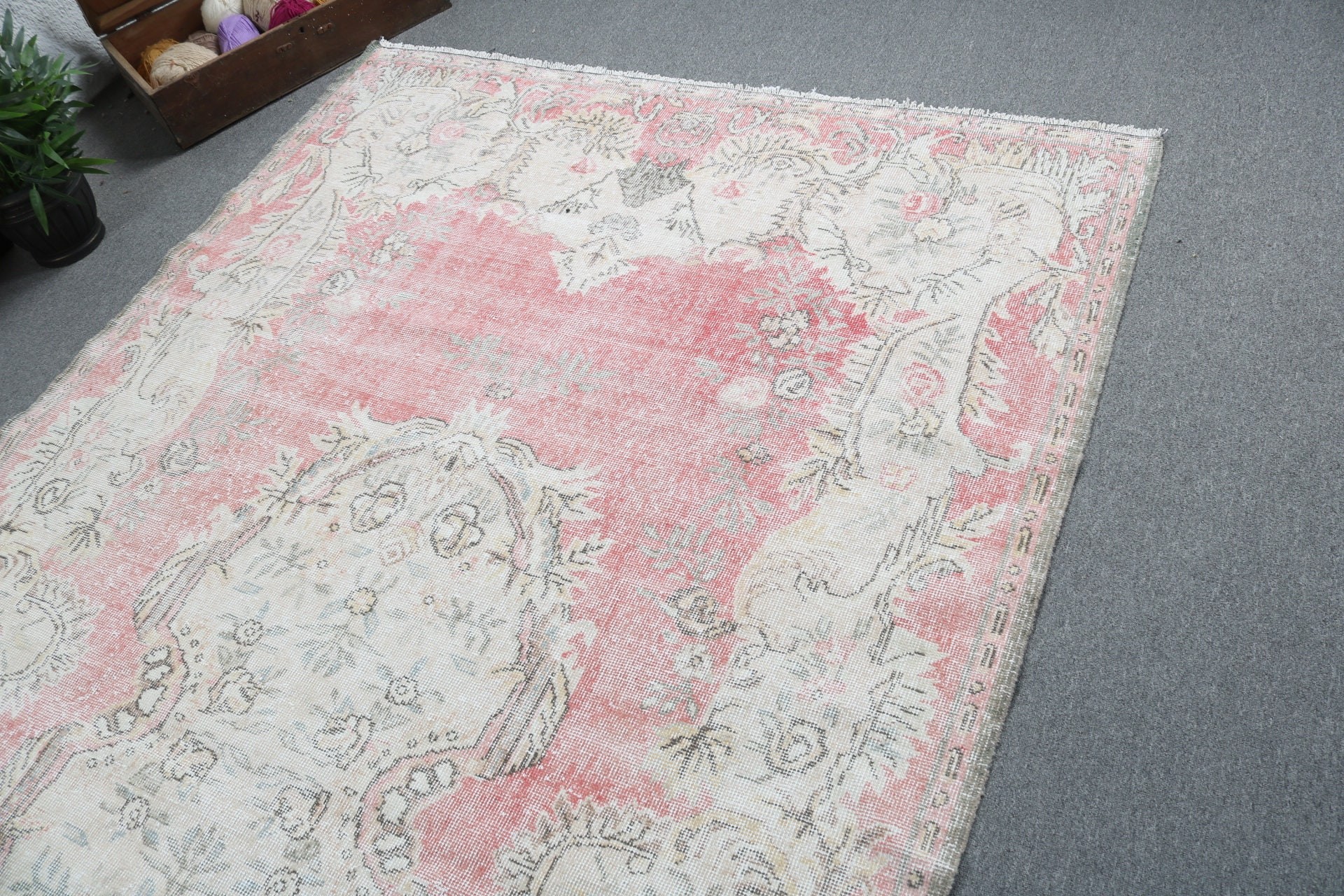 Large Oushak Rugs, Oriental Rug, Aztec Rug, Turkish Rugs, Large Boho Rug, Red Luxury Rugs, Neutral Rug, Vintage Rugs, 5.8x9.9 ft Large Rugs