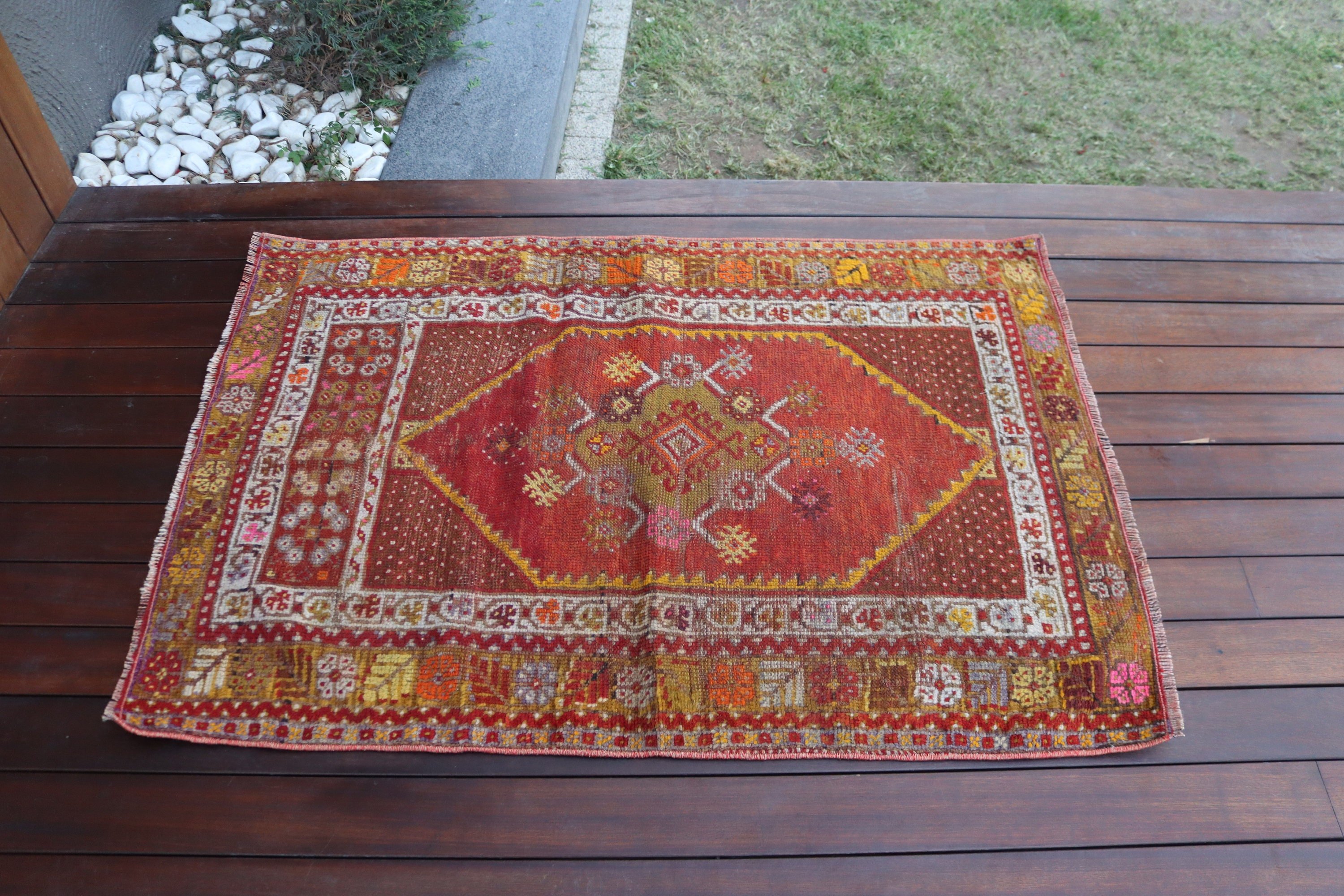 Türk Halısı, Estetik Halı, Oryantal Halılar, Vintage Halılar, Kırmızı Yün Halılar, Duvara Asılı Halılar, 2.8x4.1 ft Küçük Halı, Boho Halılar, Küçük Boho Halılar