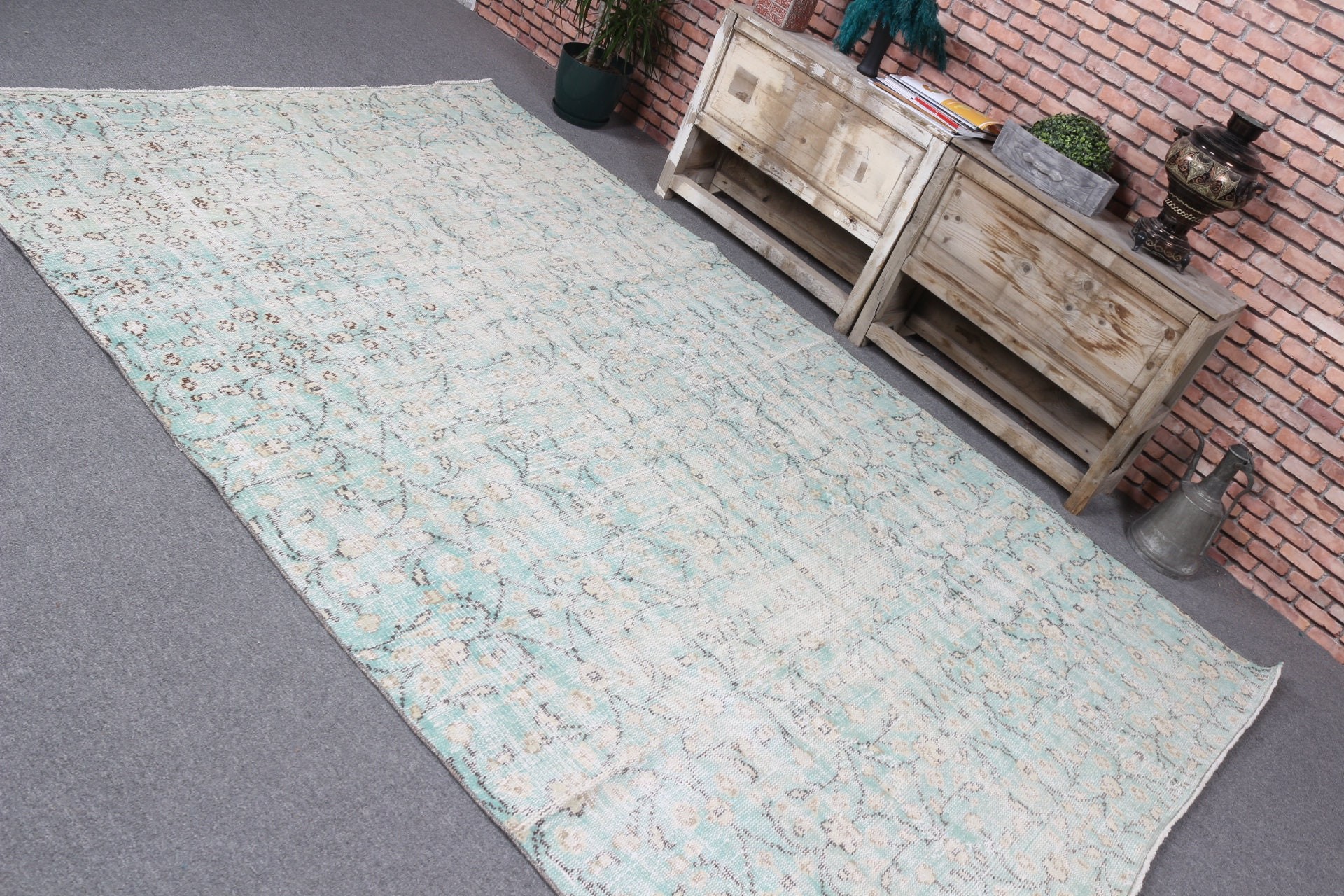 Antique Rug, Floor Rug, Turkish Rugs, 5.8x9.4 ft Large Rug, Salon Rug, Green Wool Rug, Dining Room Rug, Vintage Rug, Rugs for Dining Room