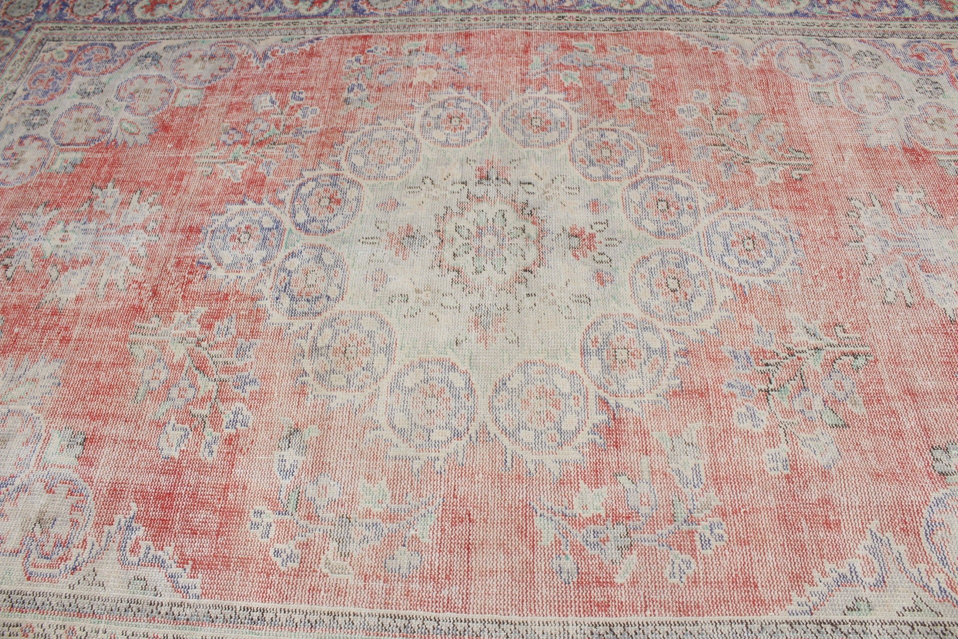 Art Rug, Antique Rug, Turkish Rug, Salon Rug, Blue Antique Rug, Vintage Rug, 6.9x10.1 ft Large Rug, Old Rugs, Bedroom Rug, Rugs for Bedroom