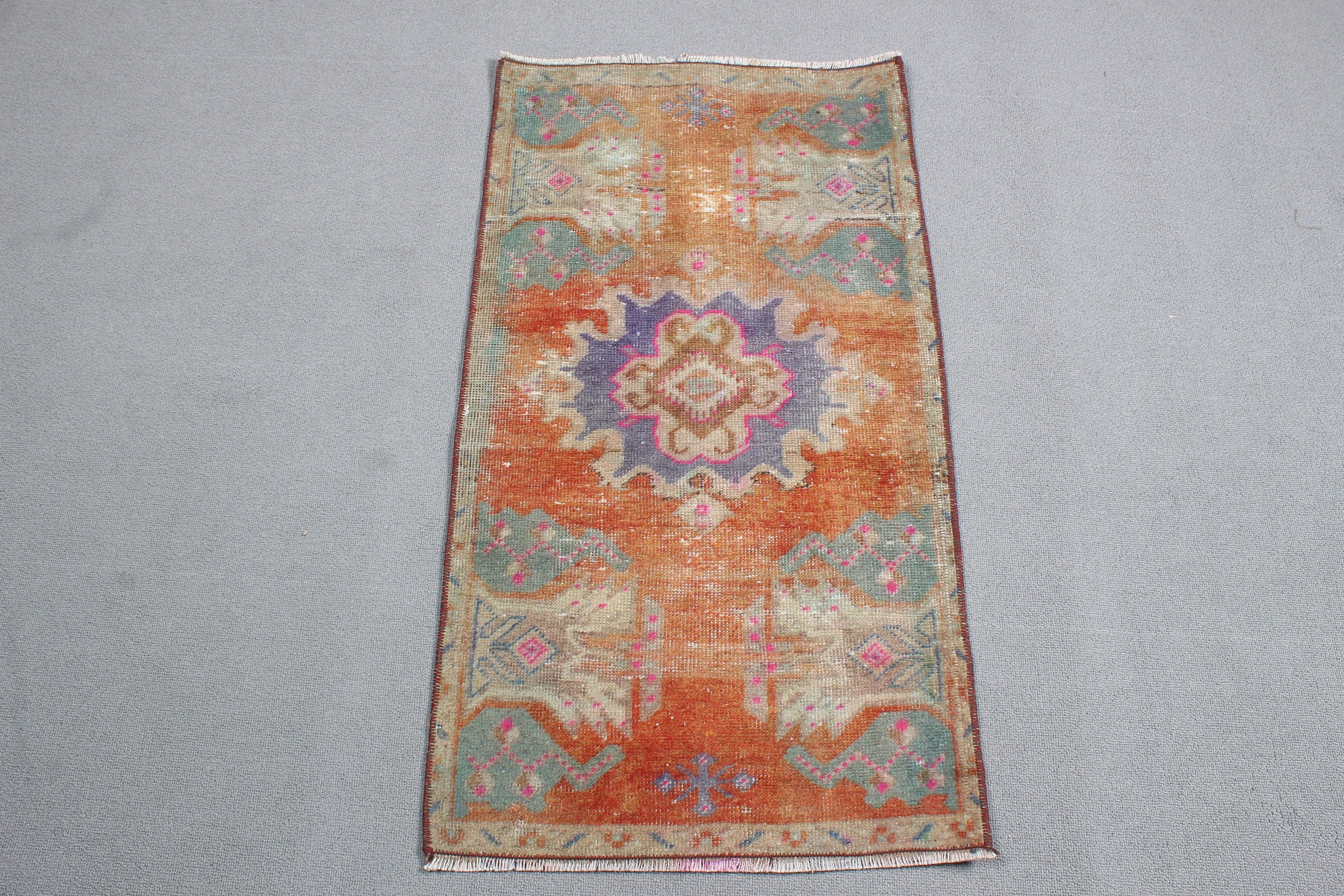 Boho Halı, Vintage Halı, Turuncu Fas Halıları, Türk Halısı, Duvara Asılı Halı, Küçük Vintage Halı, 1.7x3.1 ft Küçük Halılar, Oushak Halıları