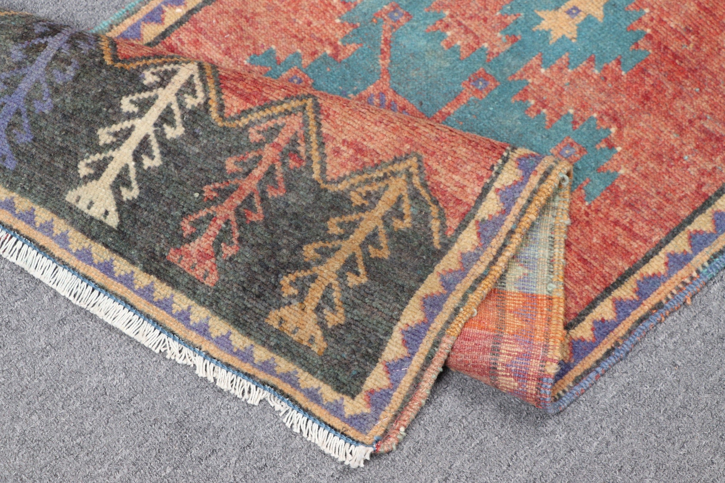 Orange Anatolian Rug, Turkish Rug, 1.7x3.7 ft Small Rug, Kitchen Rugs, Home Decor Rug, Vintage Rug, Car Mat Rug, Wall Hanging Rug, Old Rugs