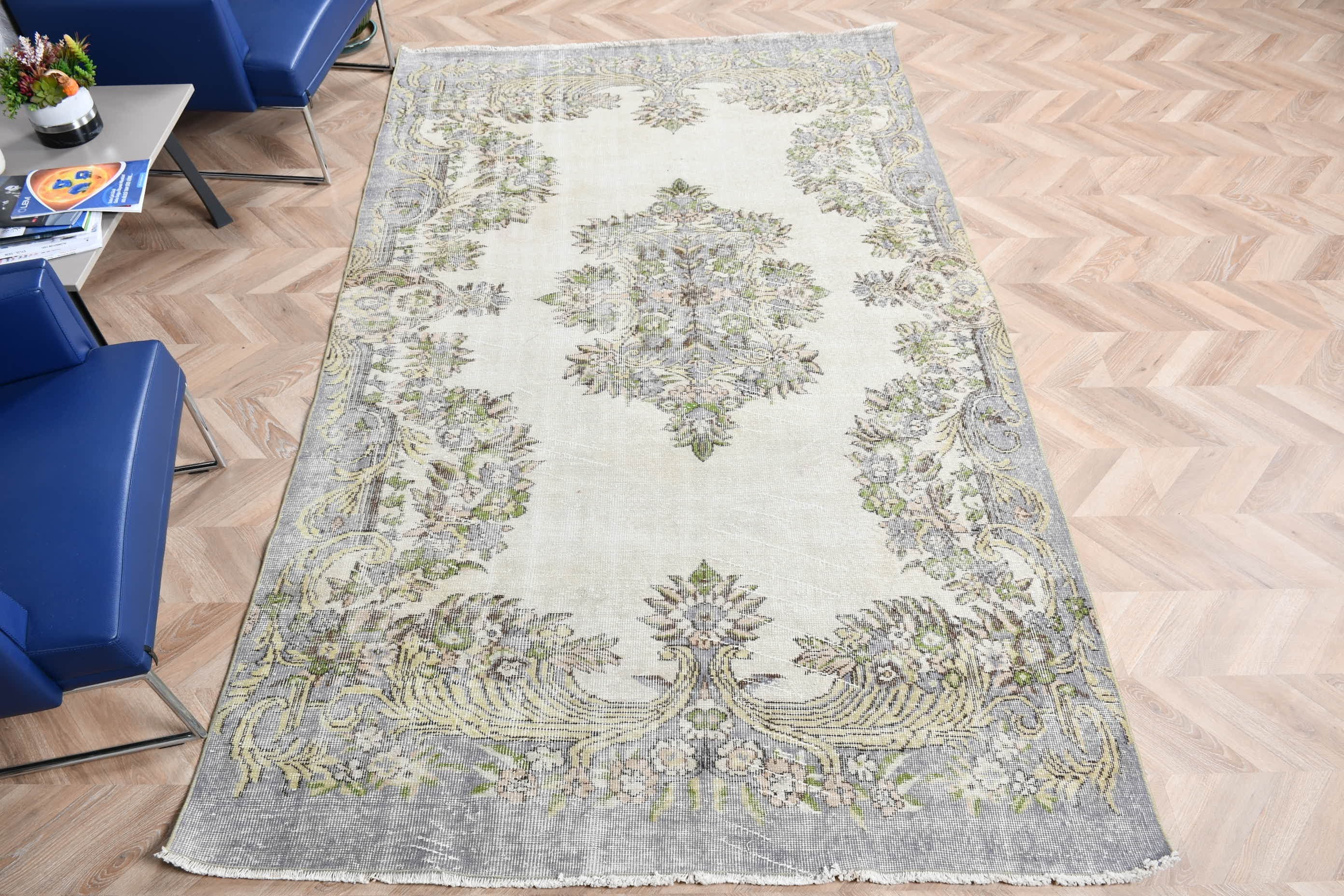 Turkish Rug, Salon Rugs, Vintage Rugs, Bedroom Rug, Rugs for Bedroom, 5.6x9.2 ft Large Rug, Beige Cool Rugs, Oushak Rug