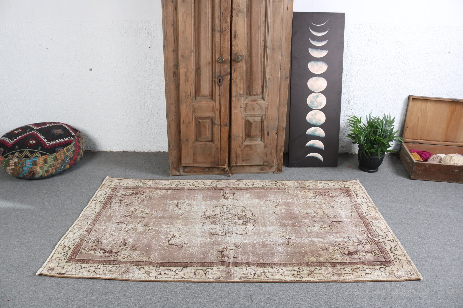 Boho Accent için Halılar, 3,5x6,2 ft Accent Halı, Çocuk Halısı, Ev Dekorasyonu Halıları, Türk Halısı, Vintage Halı, Kahverengi Boho Halıları