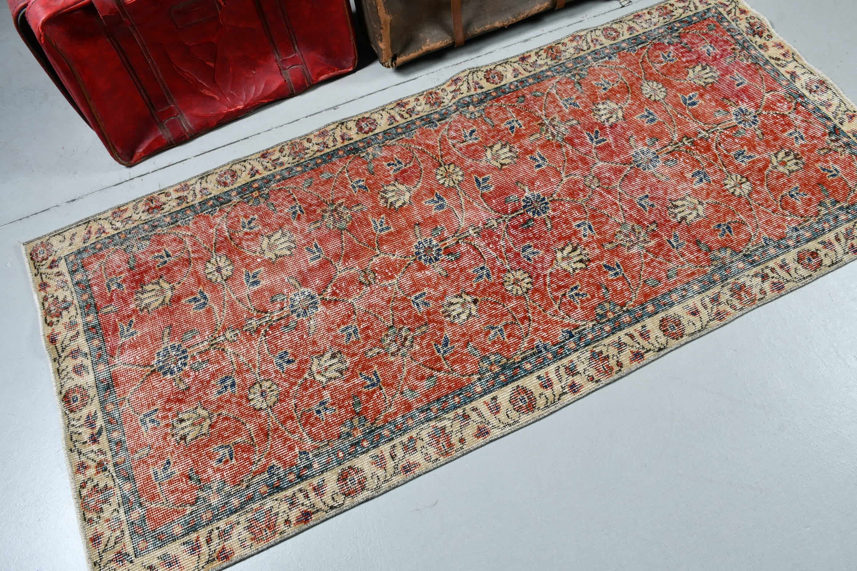 Çocuk Odası Halıları, Kırmızı Oryantal Halı, 2,8x6,2 ft Vurgulu Halılar, Yatak Odası Halısı, Vintage Halı, Çocuk Odası Halıları, Türk Halısı, Yün Halı, Havalı Halı