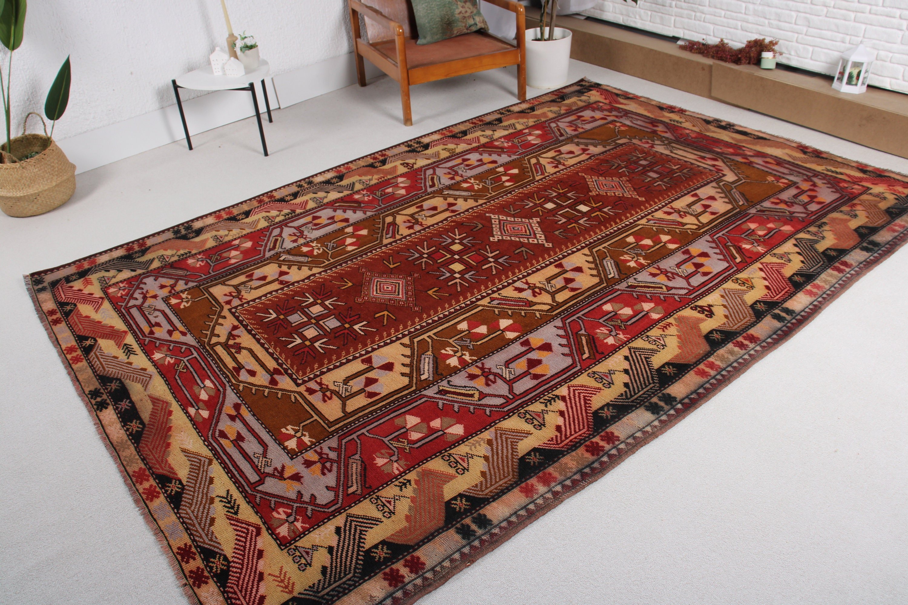 Türk Halıları, 6.6x9.6 ft Büyük Halılar, Kırmızı Yün Halılar, Antika Halı, Yatak Odası Halısı, Geleneksel Halılar, Salon Halısı, Vintage Halı, Büyük Oushak Halıları