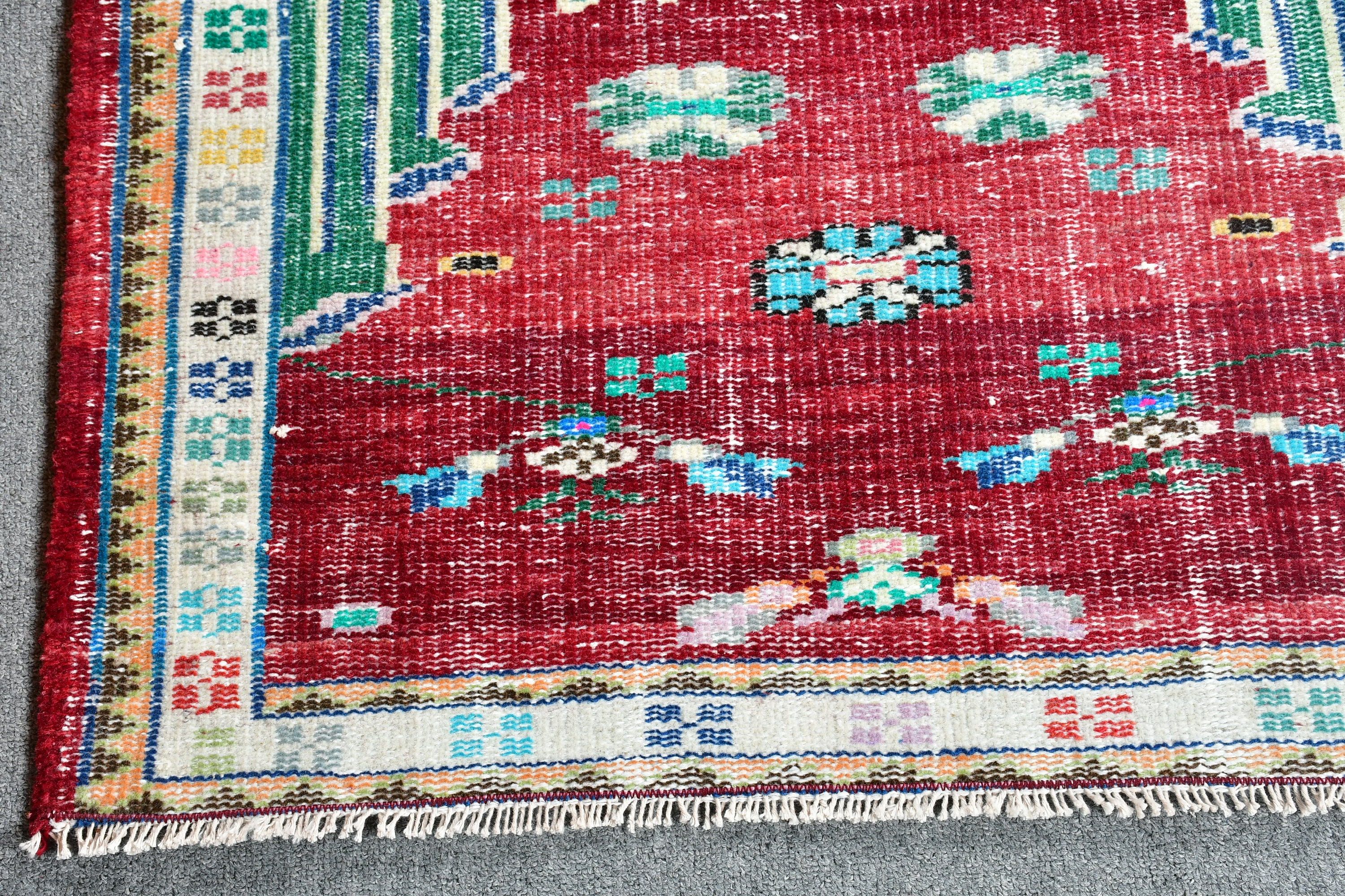 2,5x3,4 ft Küçük Halı, Giriş Kilimleri, Kırmızı Yer Halıları, Eski Halı, Vintage Halı, Yer Halıları, Oushak Halısı, Türk Halısı, Yatak Odası Halıları, Mutfak Halıları