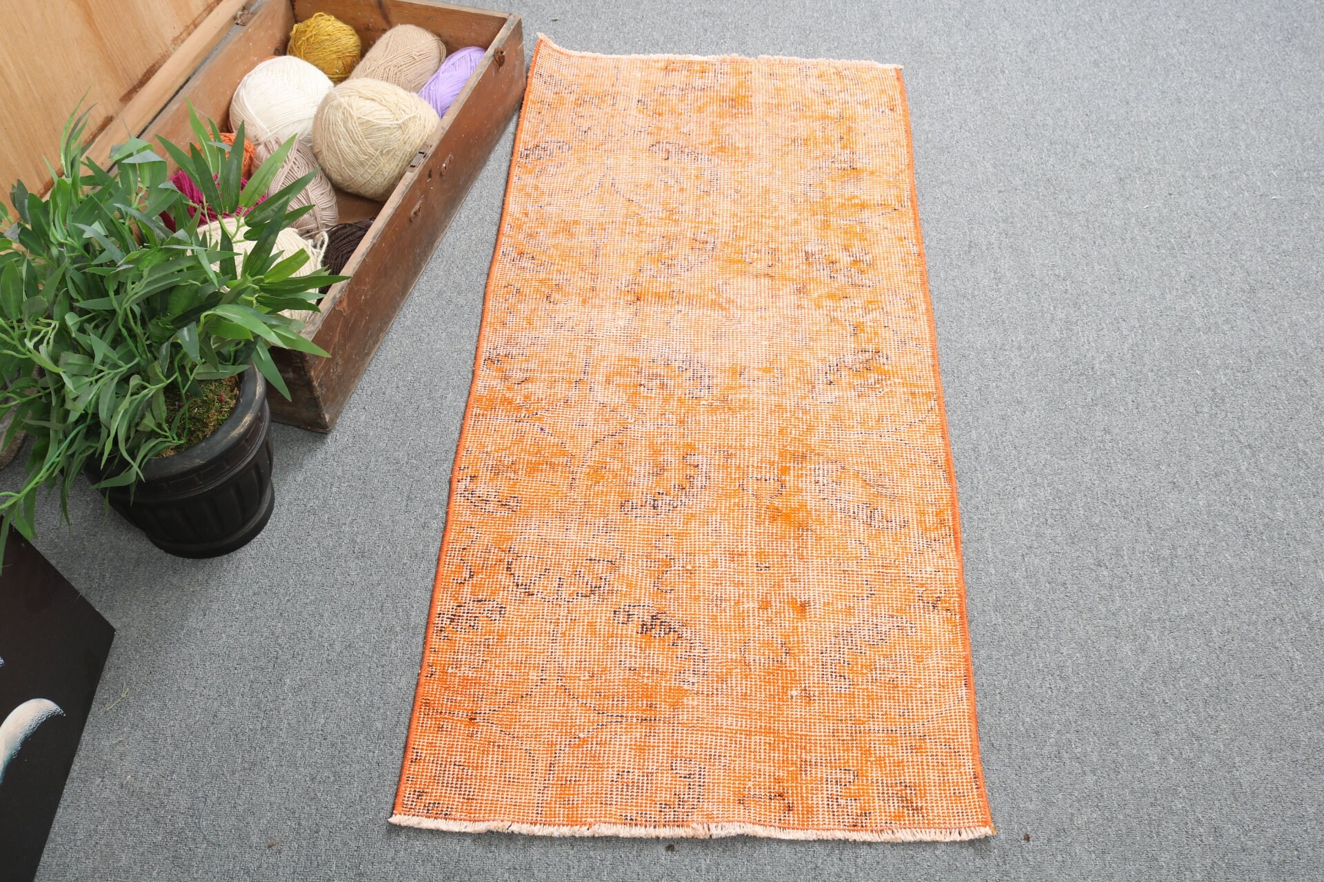 Turkish Rugs, Orange Boho Rug, Vintage Rugs, Cool Rugs, Small Boho Rugs, Rugs for Kitchen, 1.9x4.3 ft Small Rug, Bath Rugs, Handwoven Rug