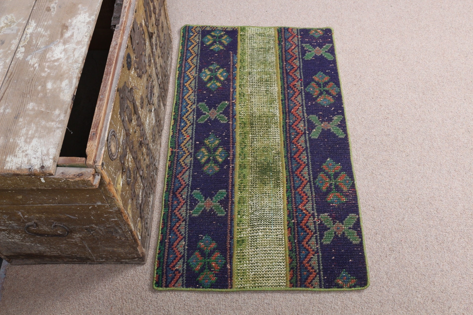 1.8x3.2 ft Small Rug, Oushak Rug, Turkish Rugs, Door Mat Rugs, Vintage Rugs, Green Kitchen Rug, Rugs for Kitchen, Entry Rug