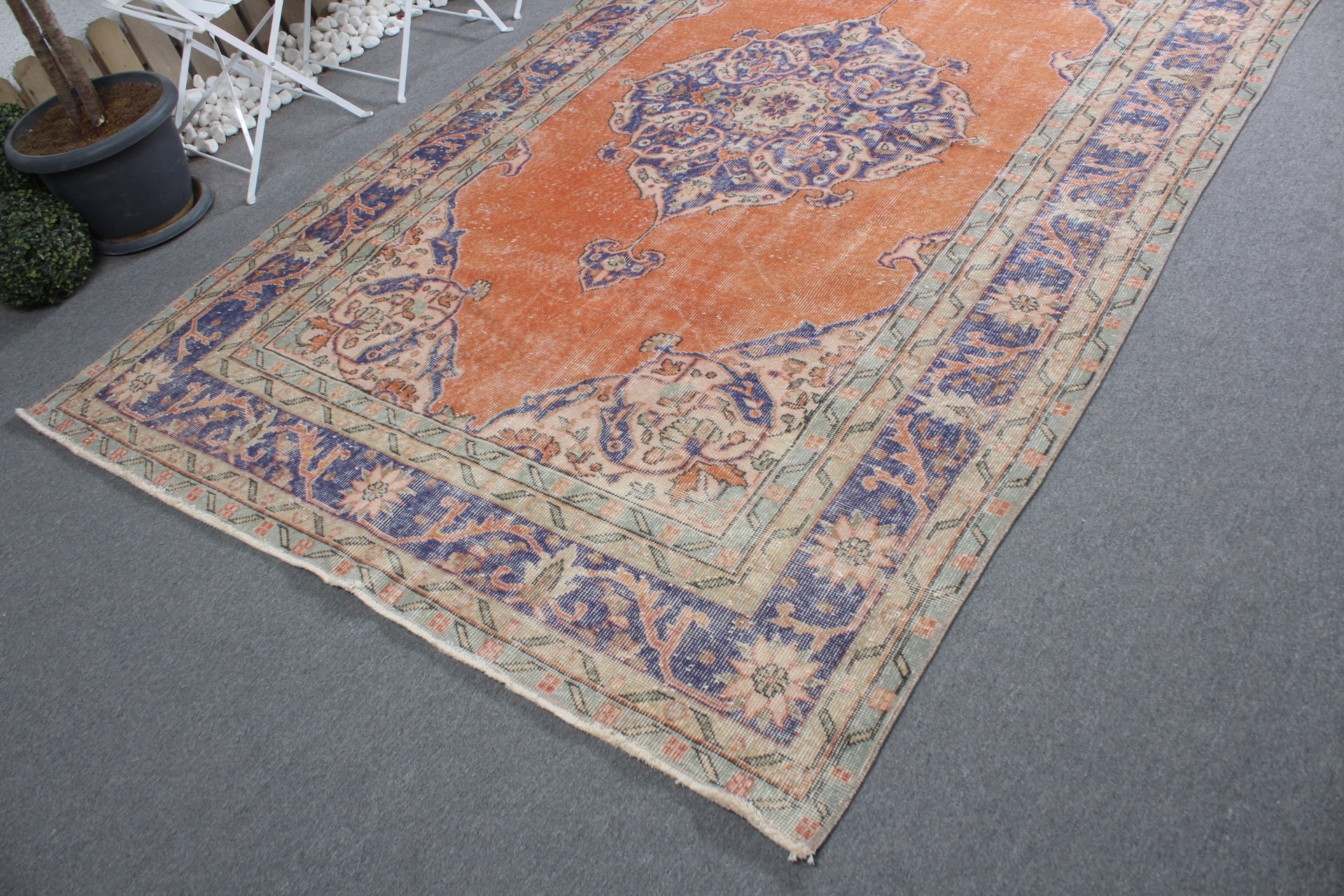 Salon Rugs, Turkish Rugs, 6.4x10.3 ft Large Rug, Antique Rug, Bedroom Rug, Vintage Rug, Kitchen Rug, Rugs for Bedroom, Orange Floor Rug