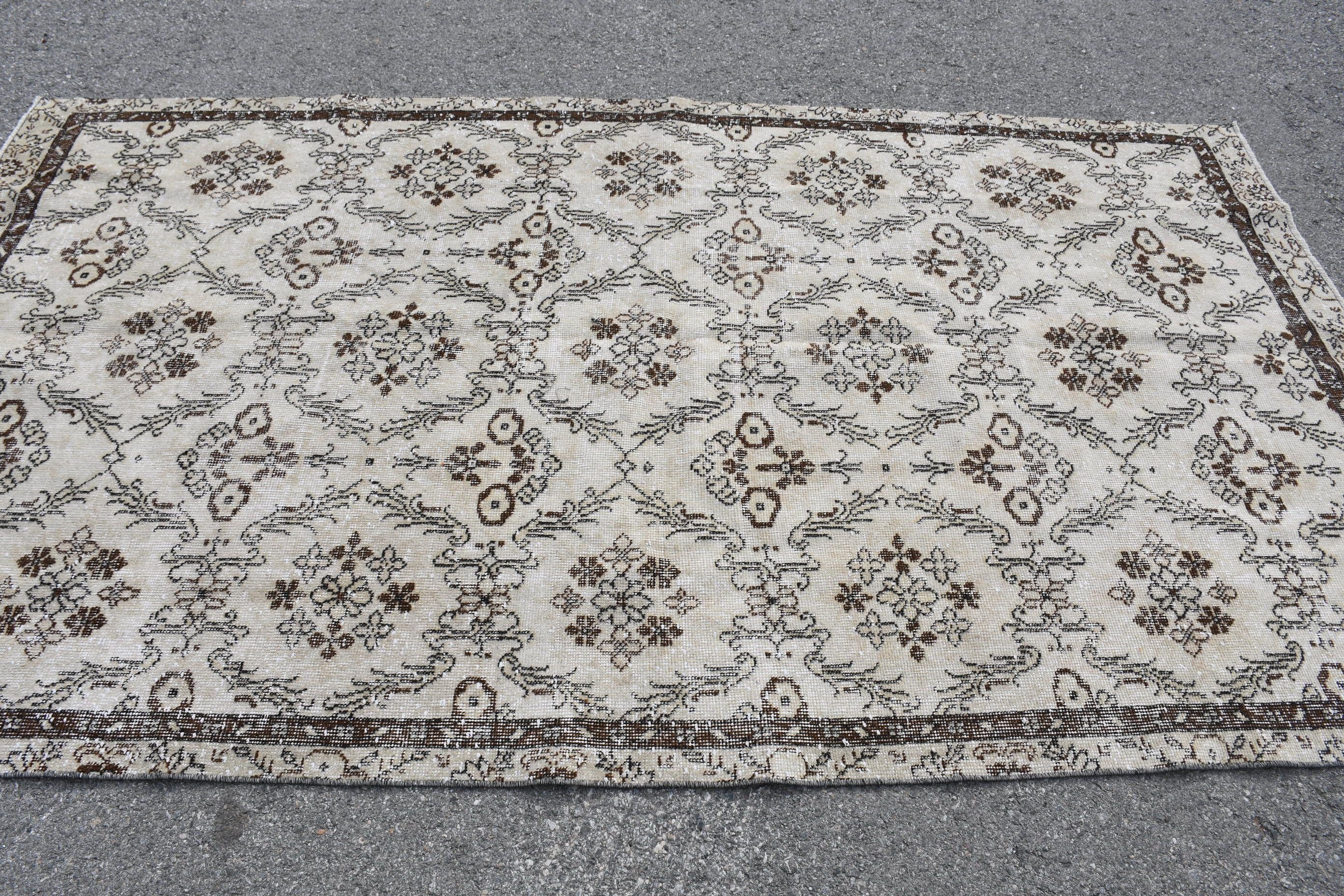 Oturma Odası Halısı, Vintage Halı, Beyaz Ev Dekor Halısı, Yurt Halısı, Yemek Odası Halıları, Yatak Odası Halısı, Yer Halısı, Türk Halısı, 5x8.7 ft Büyük Halı