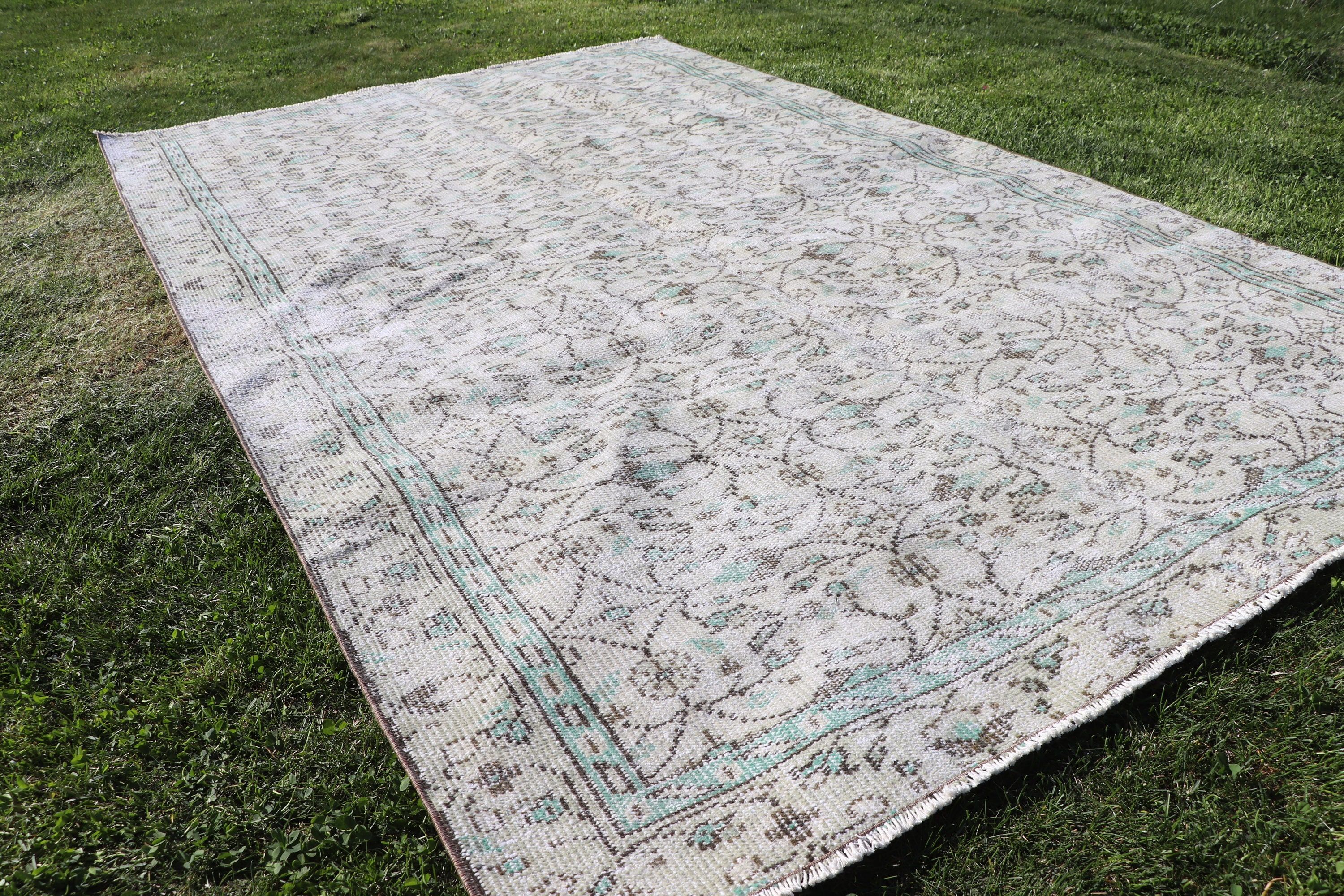 Vintage Halılar, Türk Halısı, Yeşil Oushak Halısı, Yatak Odası Halısı, Yemek Odası Halıları, Salon Halıları, 5.3x8.4 ft Büyük Halı, Yün Halı, Geometrik Halılar