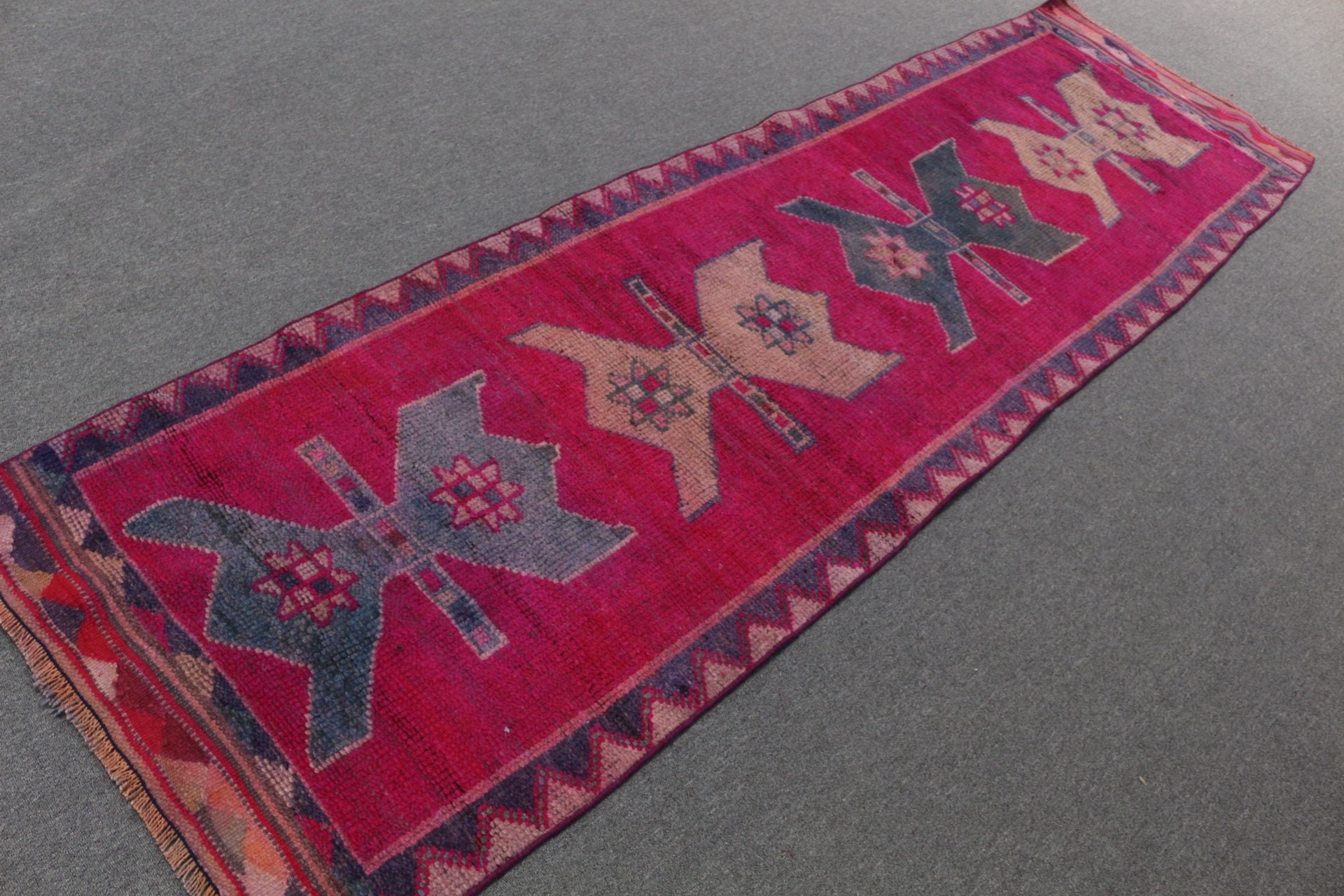 Vintage Rug, Pink Oriental Rug, Oushak Rugs, Turkish Rugs, Stair Rug, Rugs for Stair, Hallway Rug, 2.9x10 ft Runner Rug