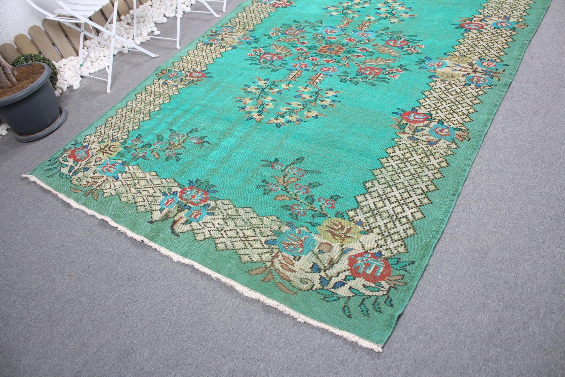 Turkish Rugs, Oushak Rugs, Bedroom Rug, Authentic Rugs, Salon Rugs, Green  6.3x9.4 ft Large Rugs, Vintage Rugs