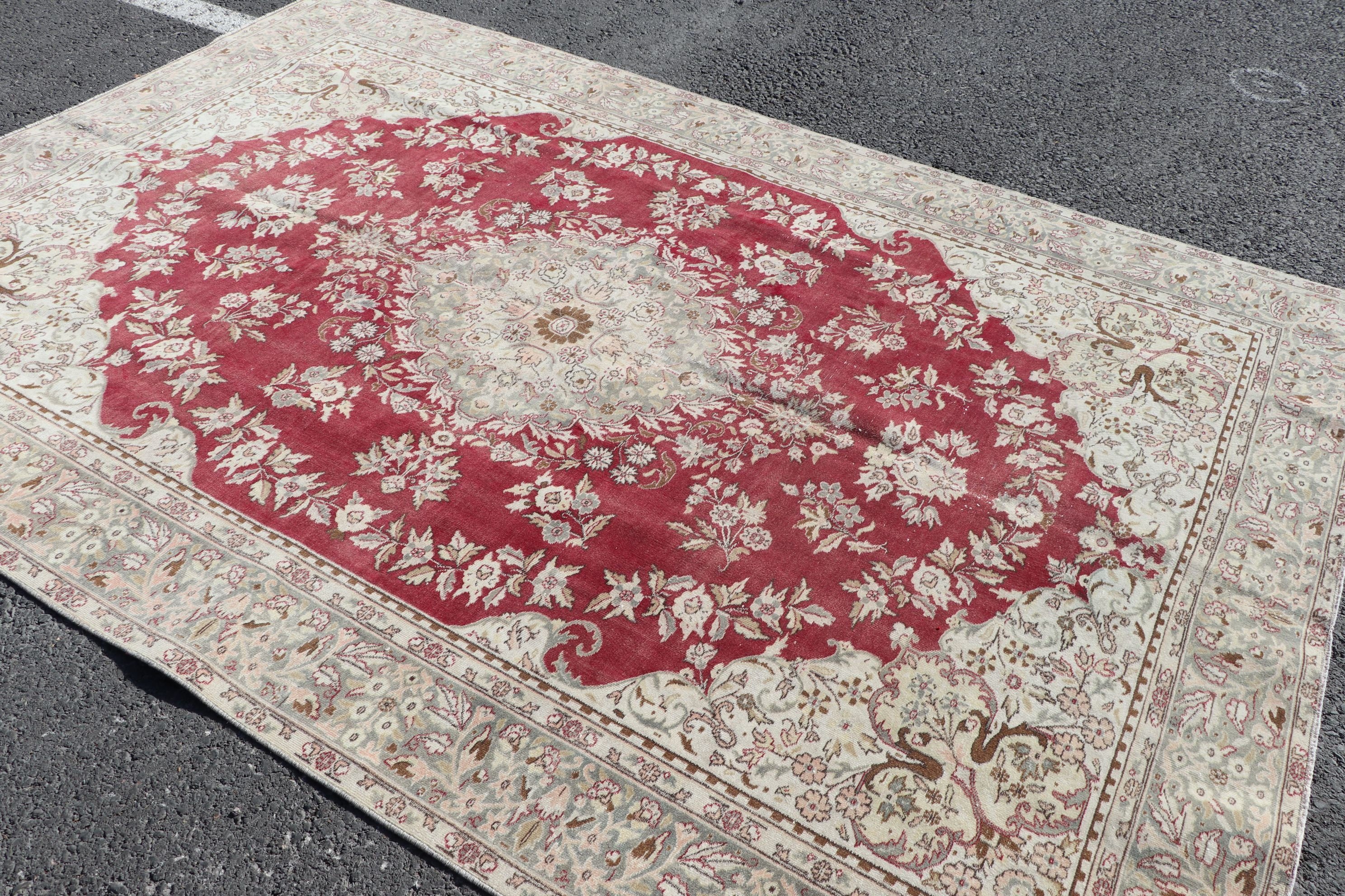 Hand Woven Rugs, Turkish Rug, Red Antique Rug, Vintage Rug, Salon Rug, Moroccan Rug, Living Room Rug, Anatolian Rugs, 6.3x9.5 ft Large Rug