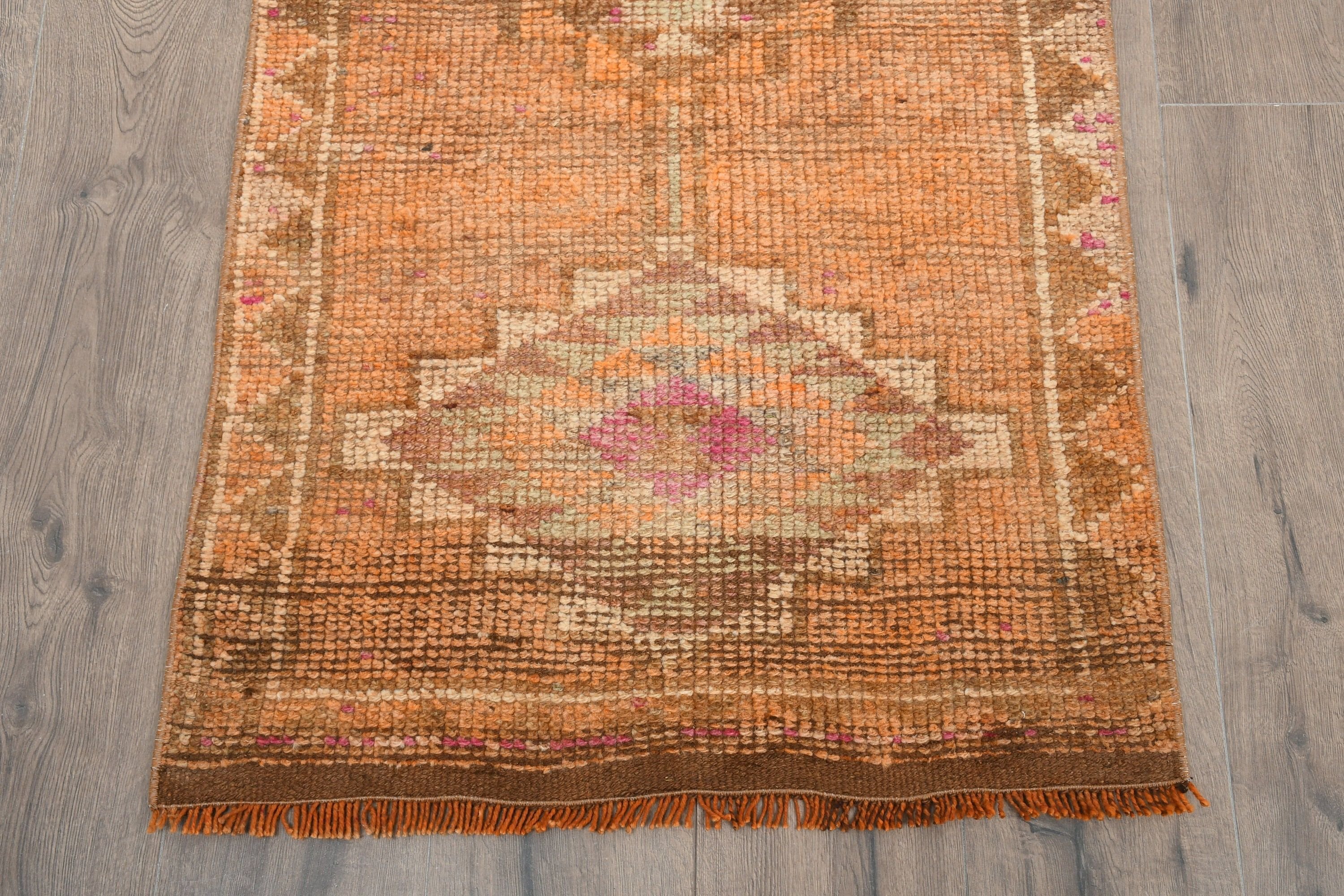 Bedroom Rug, Home Decor Rugs, Retro Rug, Kitchen Rugs, Vintage Rug, 2.5x11.5 ft Runner Rug, Rugs for Kitchen, Turkish Rug, Orange Wool Rug