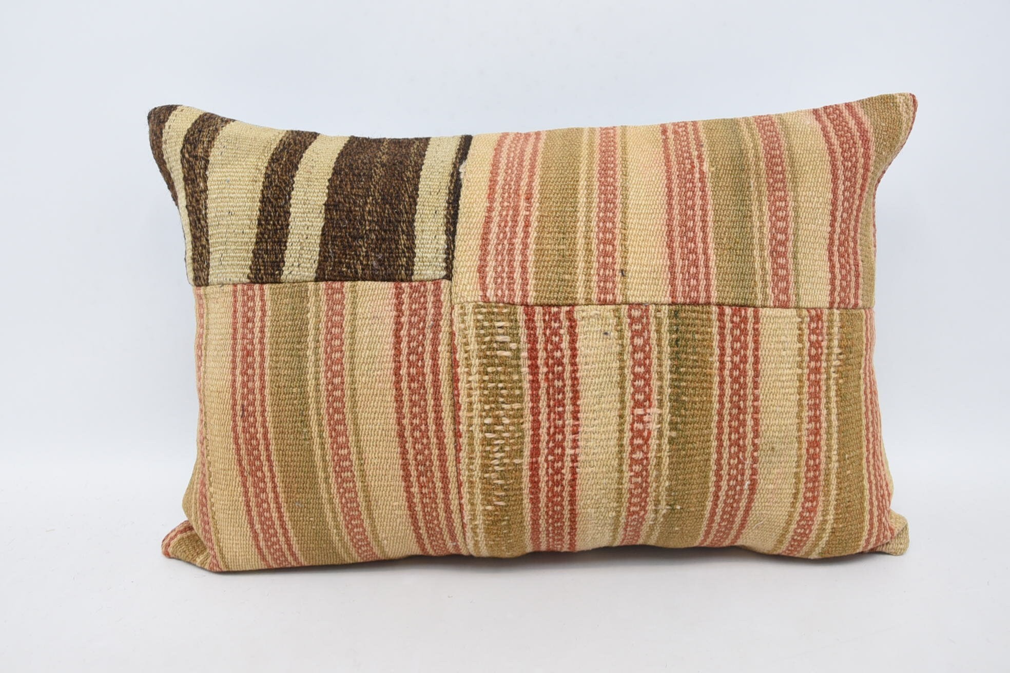 Ethnical Kilim Rug Pillow, Kilim Pillow Cover, 16"x24" Beige Pillow Sham, Comfy Throw Pillow Cover, Vintage Kilim Pillow, Muted Cushion