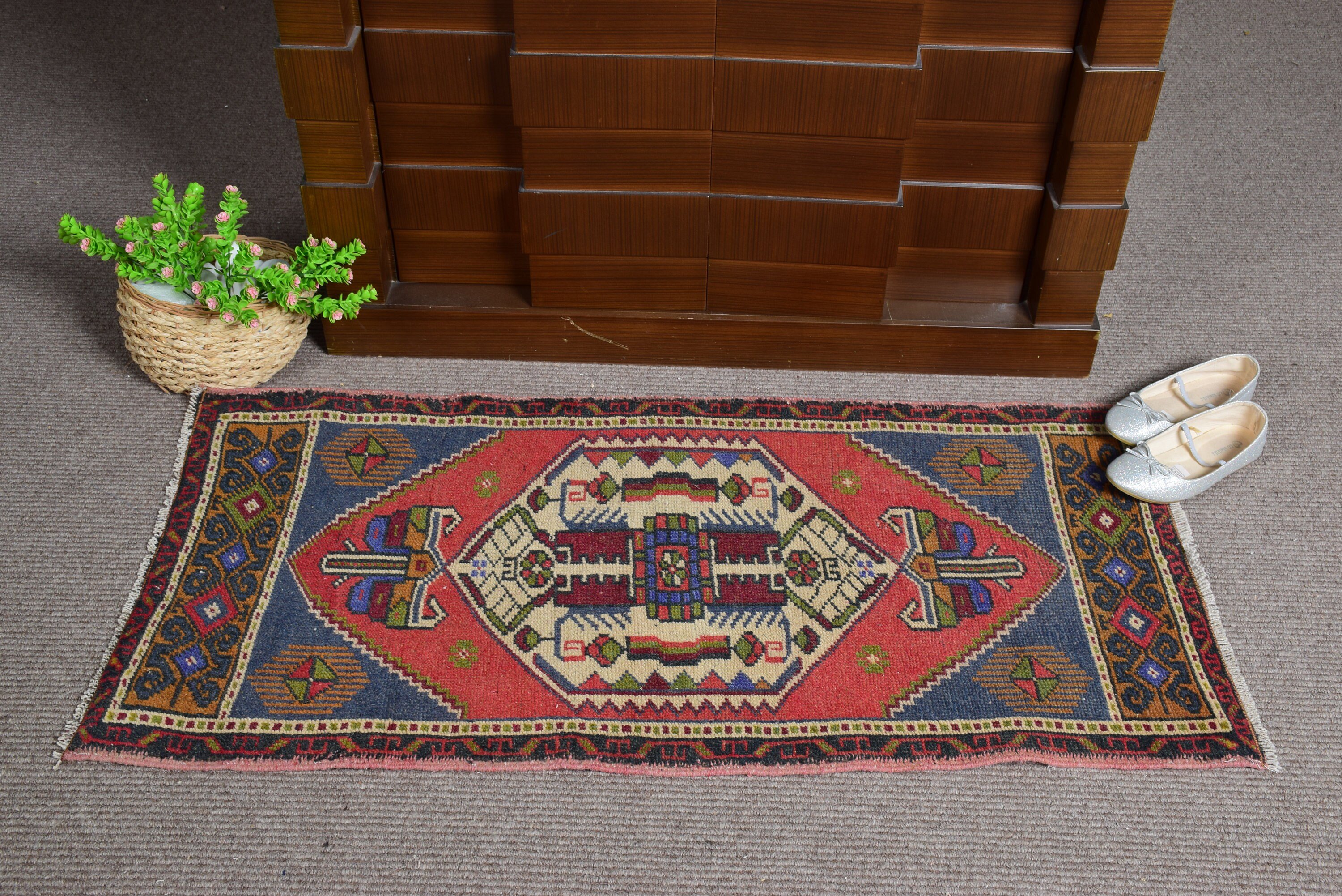 Nursery Rug, 1.8x3.9 ft Small Rug, Vintage Rug, Turkish Rug, Rugs for Car Mat, Bath Rugs, Red Home Decor Rug, Home Decor Rug, Moroccan Rug