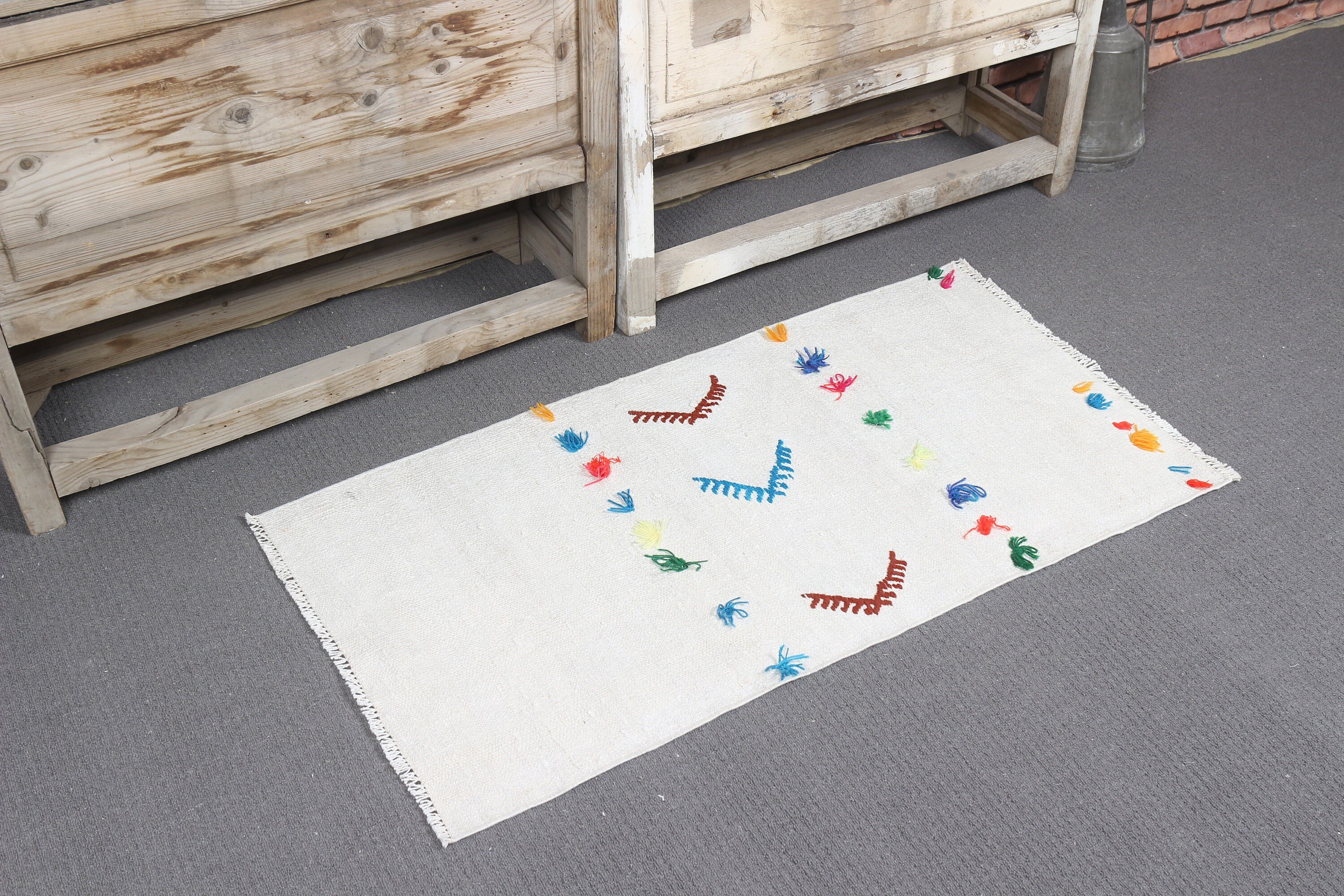 Entry Rugs, Turkish Rug, Kitchen Rug, Nomadic Rug, Home Decor Rug, Vintage Rugs, White  1.8x3.4 ft Small Rugs