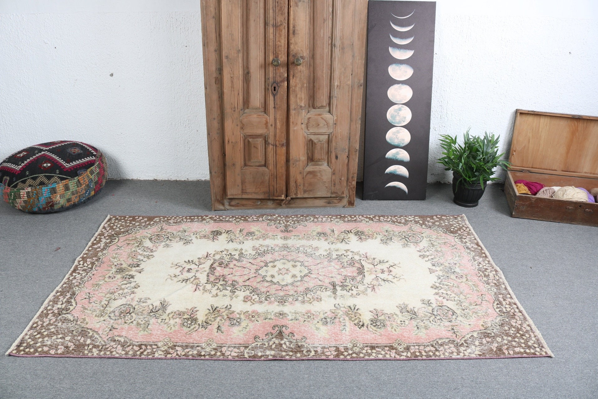 Wool Rugs, Decorative Rugs, Vintage Rugs, Turkish Rug, Moroccan Rug, Boho Area Rugs, Beige Floor Rugs, 3.8x6.9 ft Area Rug, Rugs for Floor