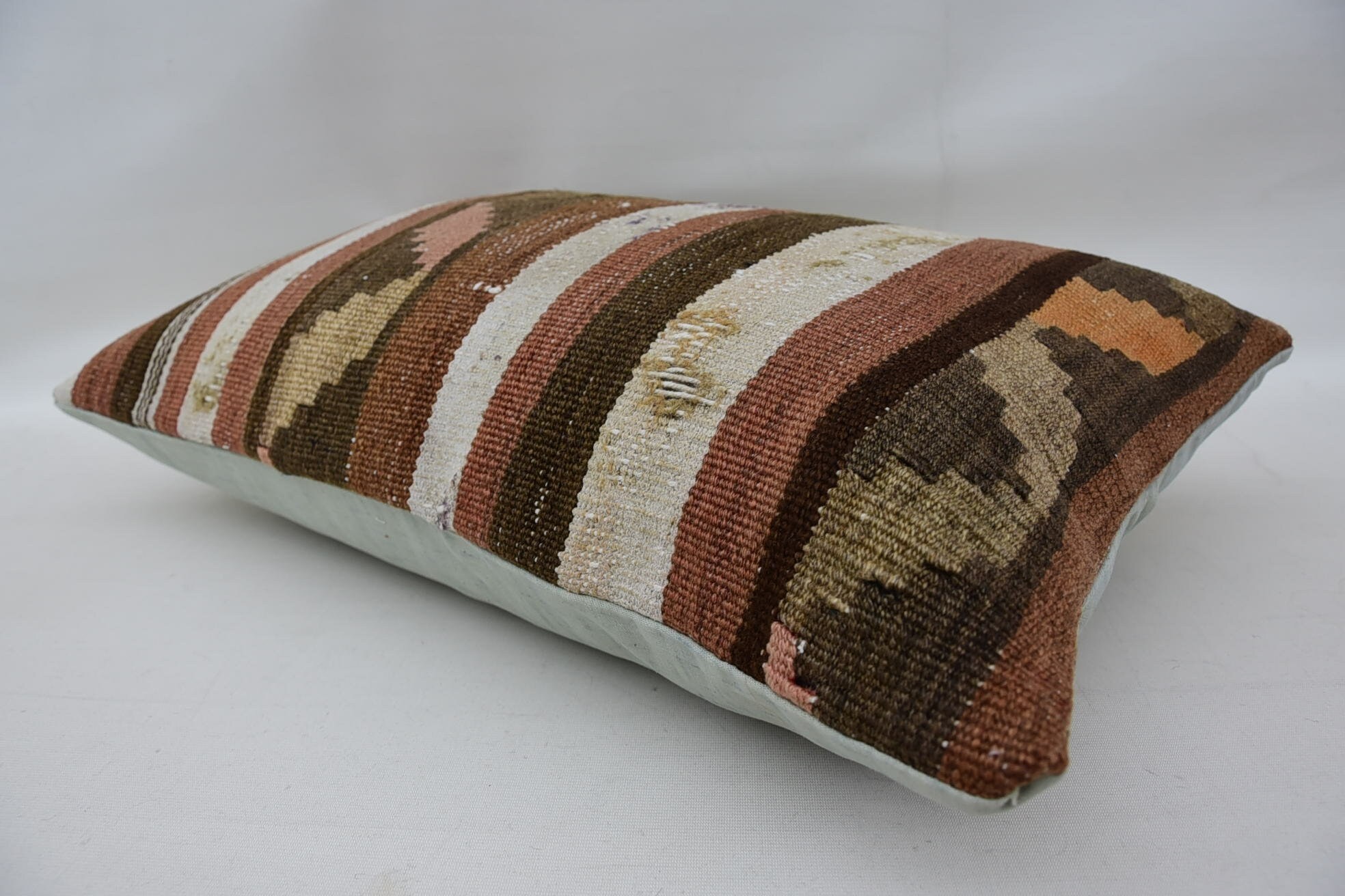 Boho Pillow Sham Cover, Pillow for Sofa, Muted Pillow, 16"x24" Brown Cushion Cover, Turkish Kilim Pillow, Ethnic Throw Pillow Case