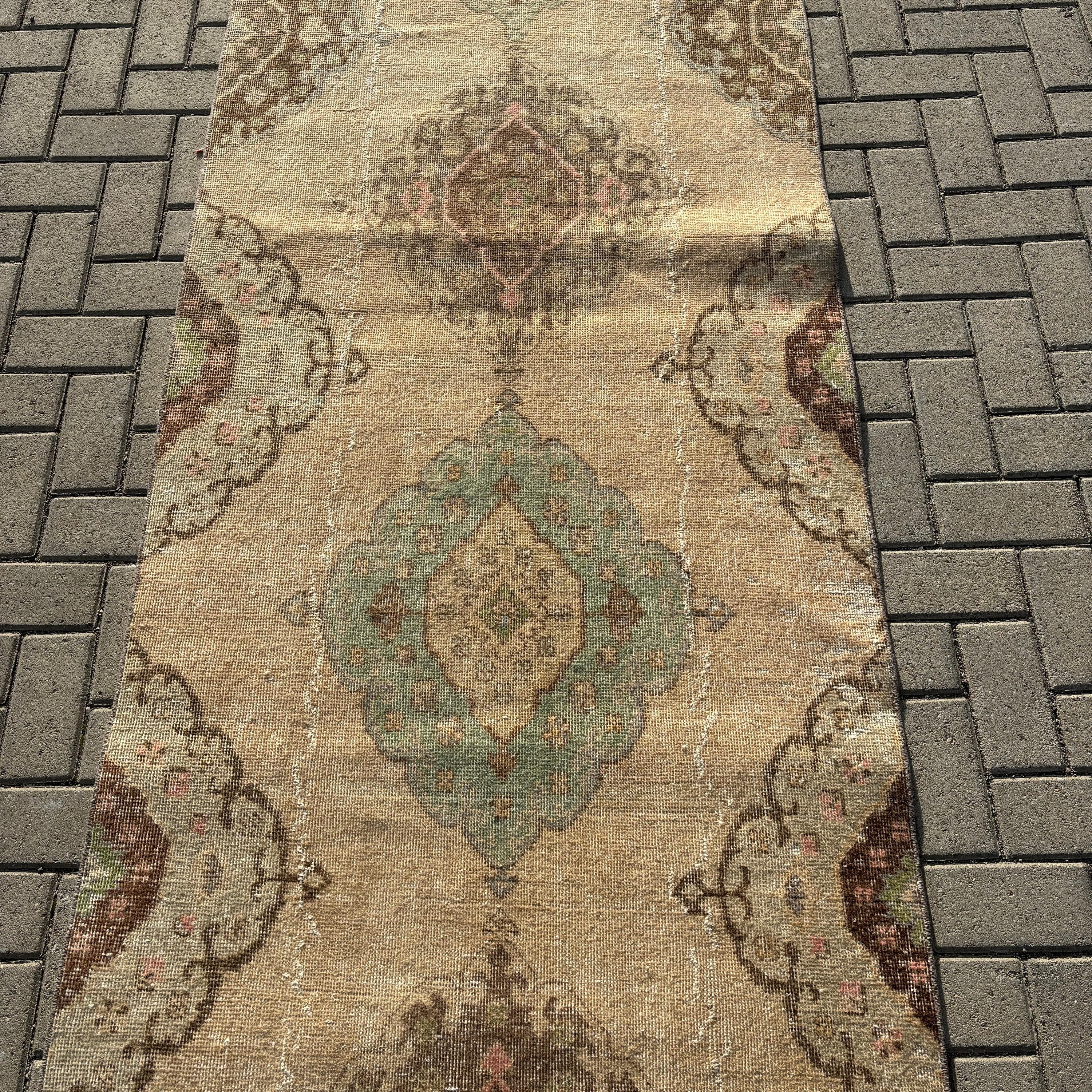 Beige Floor Rug, Oriental Rugs, Beni Ourain Runner Rug, 3.3x24.3 ft Runner Rug, Corridor Rug, Vintage Rug, Turkish Rugs