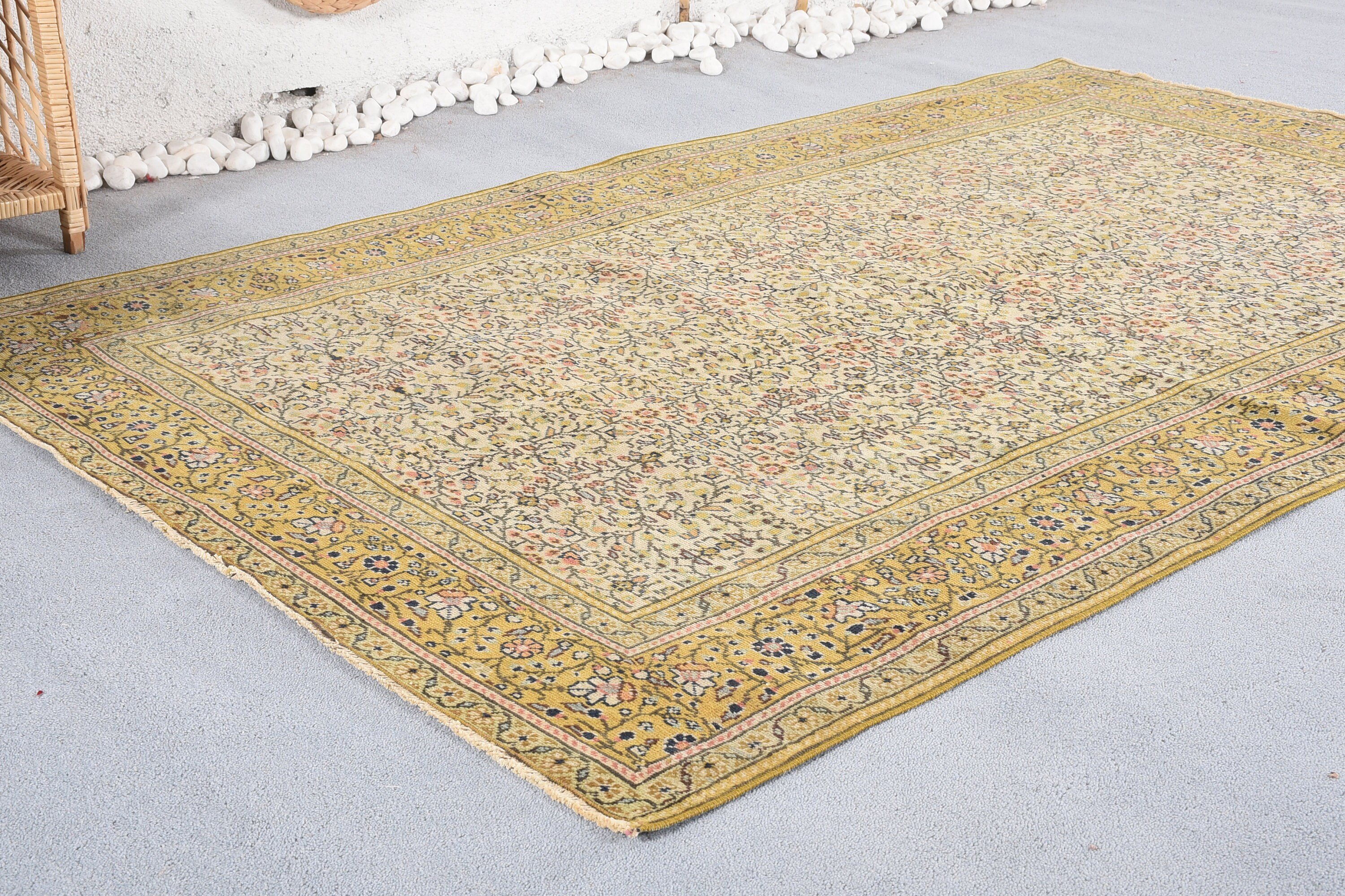 Living Room Rug, Vintage Rugs, Kitchen Rug, Rugs for Living Room, Wool Rugs, Turkish Rugs, Yellow Kitchen Rugs, 4.8x7.1 ft Area Rug