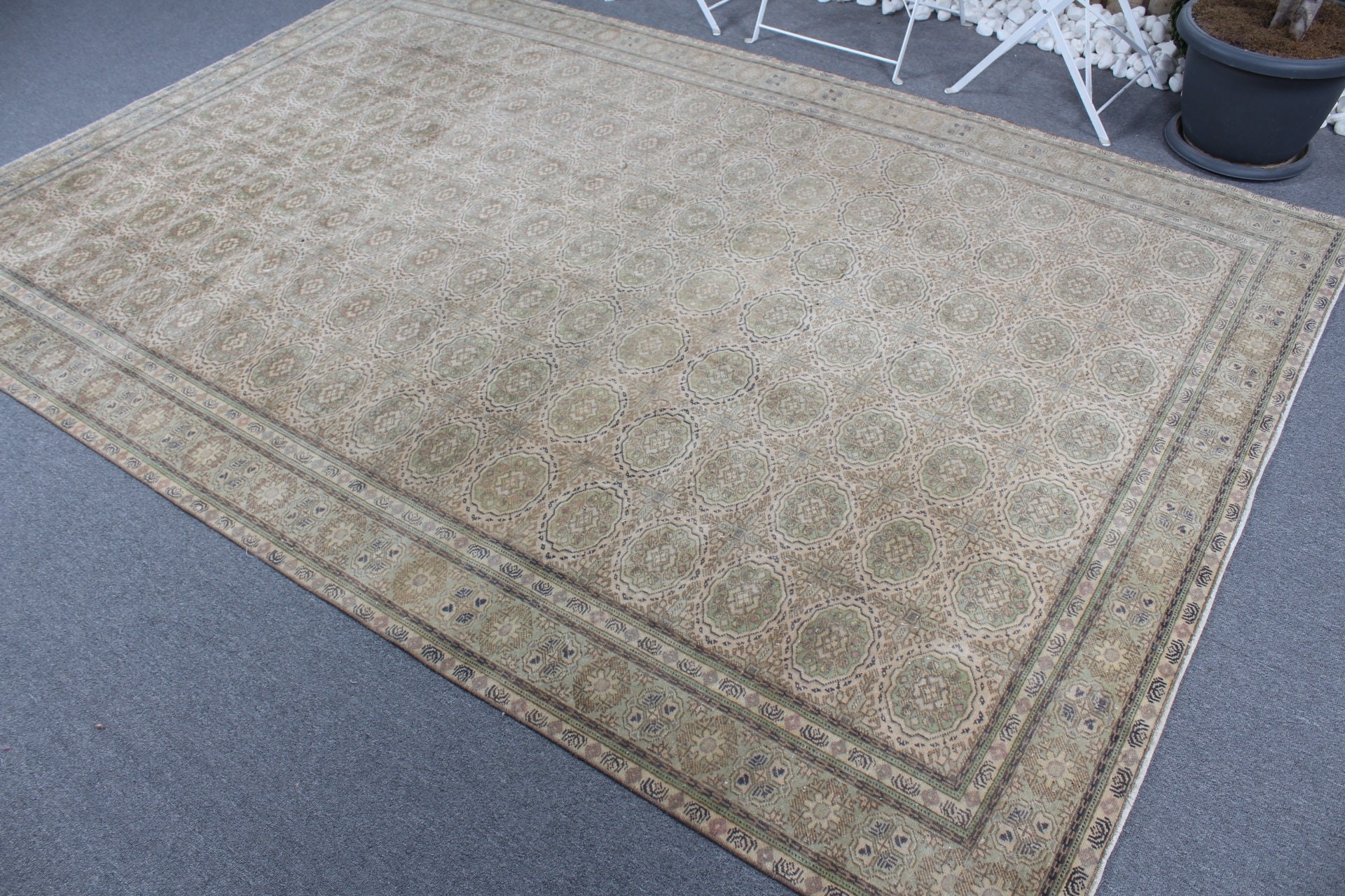 Green Wool Rugs, Bedroom Rugs, Turkish Rugs, Home Decor Rugs, Dining Room Rug, 6.3x9.3 ft Large Rug, Pale Rug, Vintage Rug