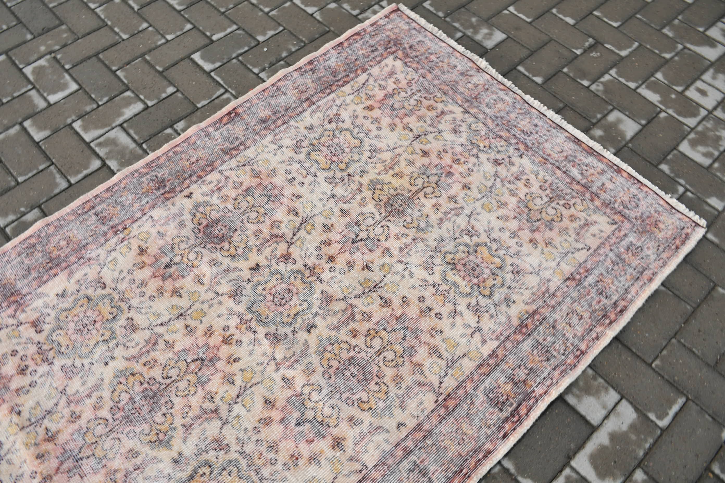 Bedroom Rug, Turkish Rugs, 3.8x6.7 ft Area Rug, Vintage Rug, Moroccan Rug, Pink Floor Rug, Aztec Rug, Rugs for Area, Living Room Rug