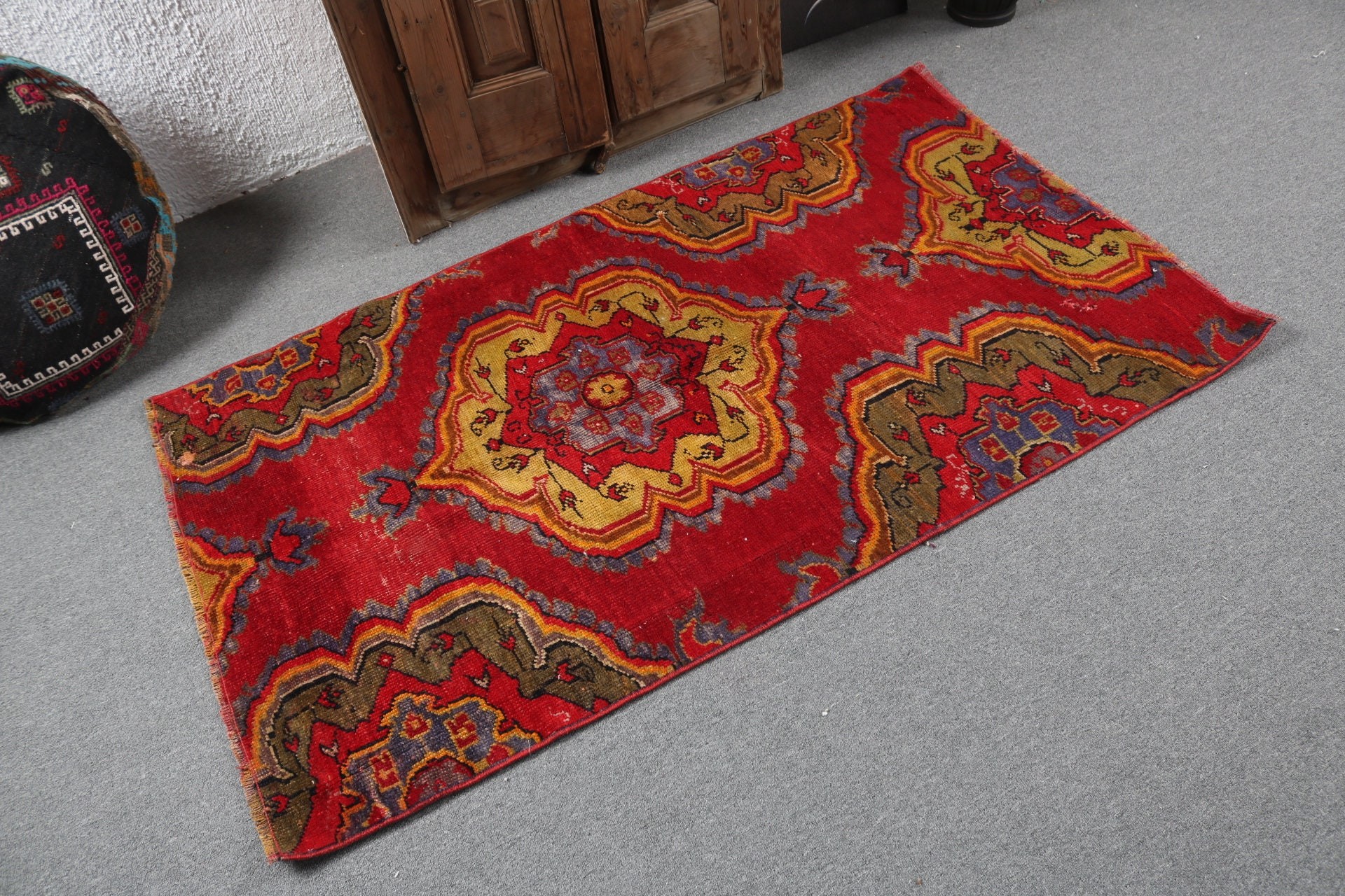 Nursery Rug, Turkish Rug, Vintage Accent Rug, Floor Rugs, Red Wool Rug, Rugs for Kitchen, Vintage Rug, Cool Rugs, 3.2x5.4 ft Accent Rugs