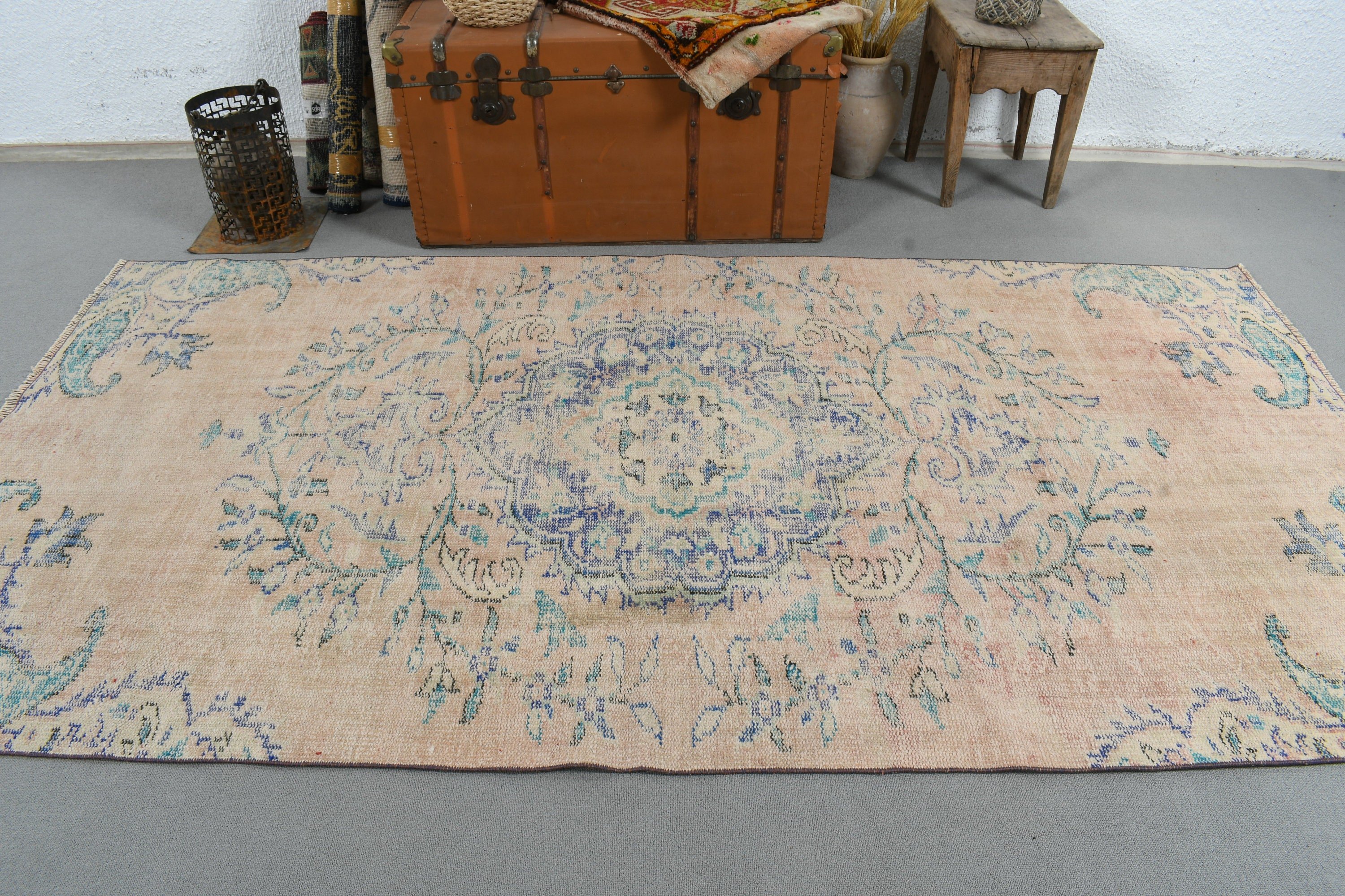 Mutfak Halıları, Türk Halıları, Yün Halı, Boho Alan Halısı, Fas Halıları, Pembe Yün Halı, Vintage Halı, 4,5x8,8 ft Alan Halıları, İç Mekan Halıları