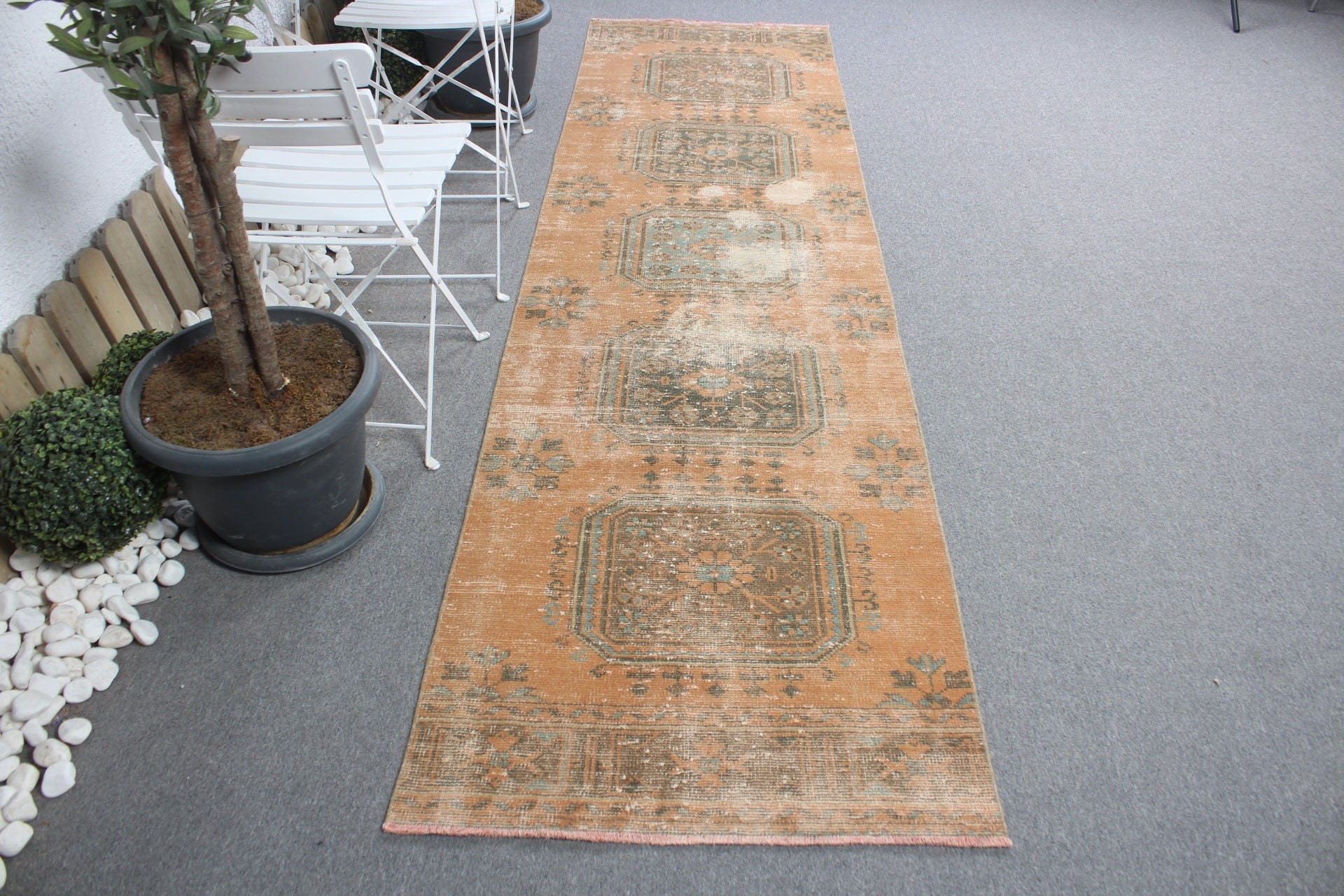 Türk Halıları, Koridor Halısı, Vintage Halı, Turuncu Mutfak Halısı, 2,7x10,3 ft Runner Halısı, Merdiven Halıları, Oryantal Halı, Ev Dekorasyonu Halıları