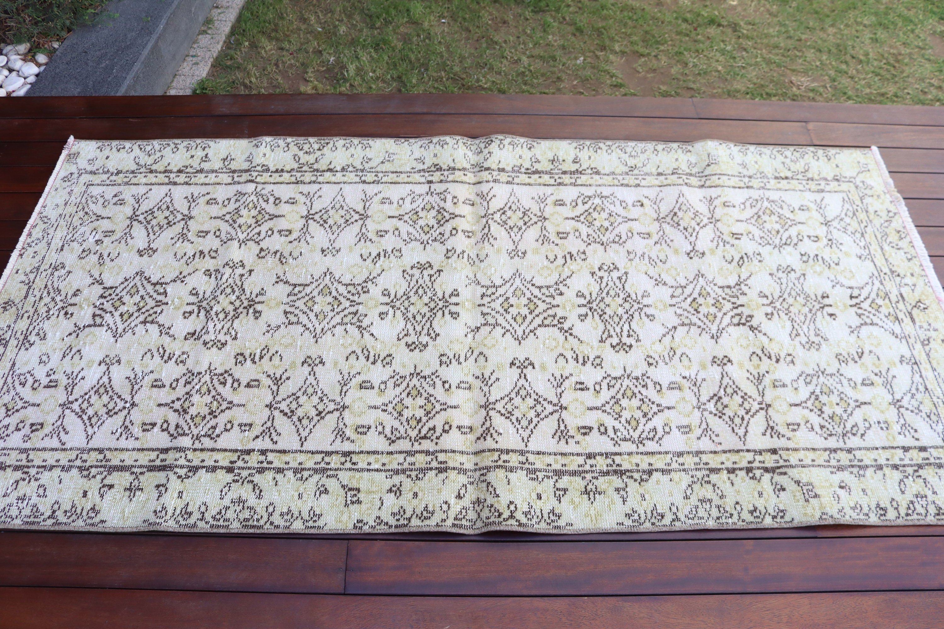 Boho Vurgulu Halı, Yün Halılar, Bildiri Halısı, 3,3x6,6 ft Aksan Halıları, Bej El Dokuma Halı, Türk Halısı, Aztek Halısı, Vintage Halı, Giriş Halısı