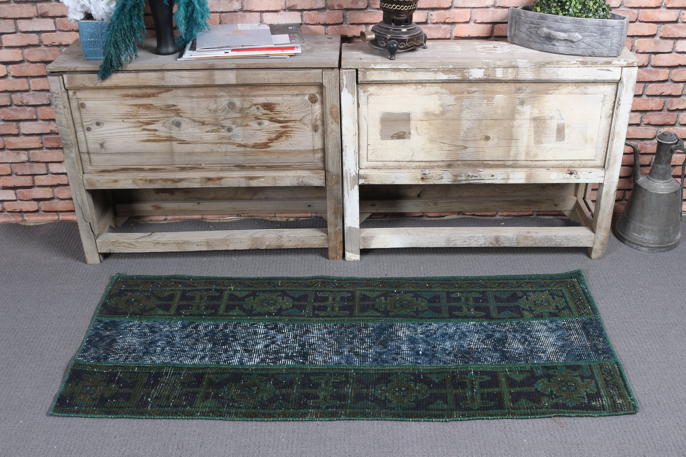 Oriental Rugs, Green Kitchen Rug, Bathroom Rug, 1.9x4.6 ft Small Rug, Door Mat Rug, Turkish Rugs, Vintage Rug, Kitchen Rug, Dorm Rug