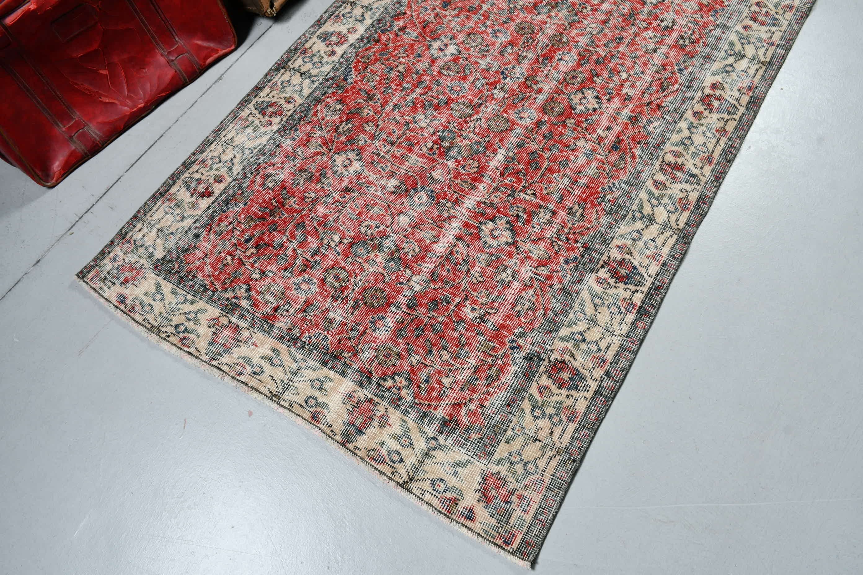 Bedroom Rugs, Red Wool Rug, Turkish Rug, Oushak Rug, Antique Rug, Kitchen Rug, 3.7x6.4 ft Accent Rugs, Vintage Rug, Rugs for Bedroom