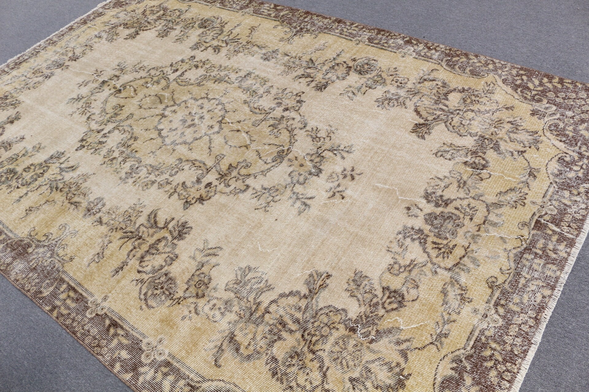 Retro Rug, Vintage Rugs, 6.4x6.7 ft Large Rug, Bedroom Rug, Beige Anatolian Rug, Home Decor Rugs, Turkish Rug, Salon Rug, Antique Rugs