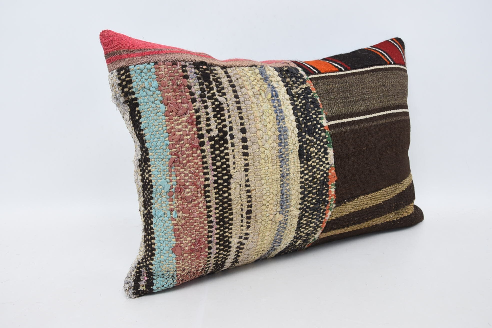 Pillow for Sofa, Kilim Pillow, 16"x24" Brown Pillow Sham, Ethnical Kilim Rug Pillow, Accent Throw Cushion Cover