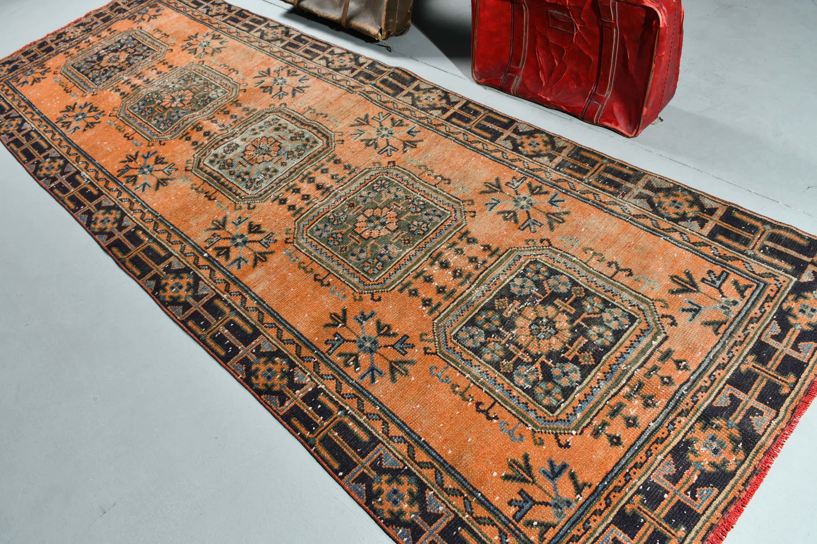 Cool Rugs, Turkish Rugs, Distressed Rugs, Stair Rug, Orange Oushak Rug, 3.8x11 ft Runner Rug, Vintage Rug, Rugs for Corridor, Floor Rugs