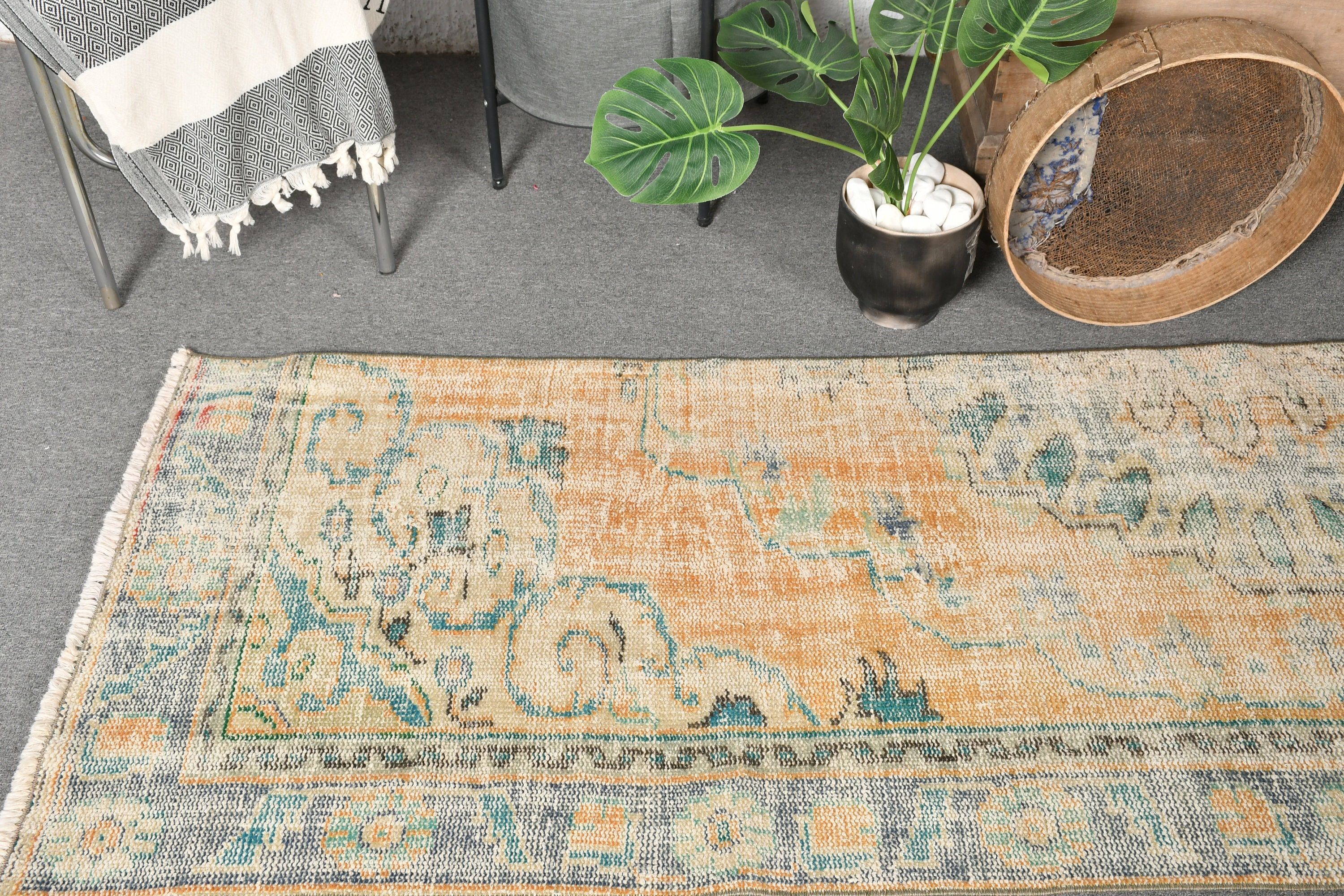 2.5x8.5 ft Runner Halı, Doğal Halı, Türk Halıları, Oryantal Halılar, Vintage Halılar, Merdiven Halısı, Koridor Halısı, Sarı Soğuk Halı