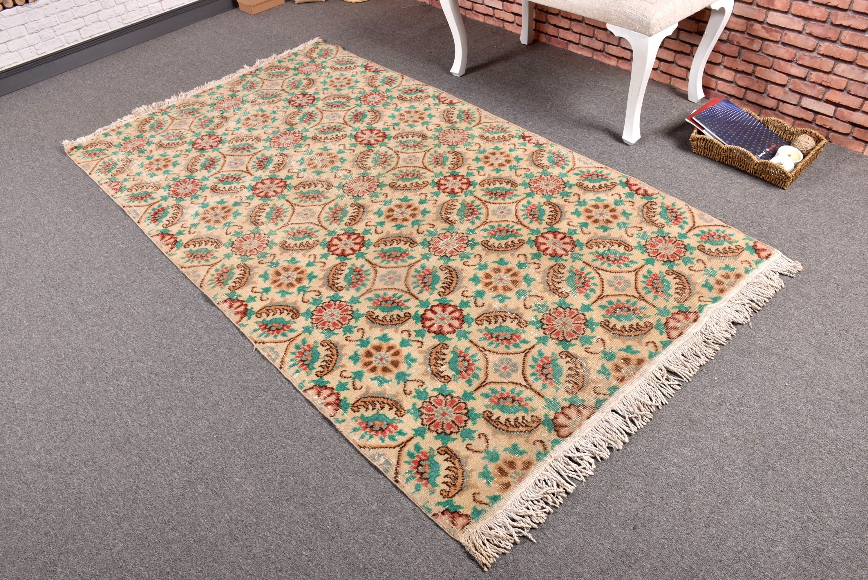 4x7.1 ft Area Rugs, Handmade Rug, Vintage Area Rugs, Vintage Rug, Neutral Rug, Green Antique Rugs, Turkish Rug, Anatolian Rug, Kitchen Rugs