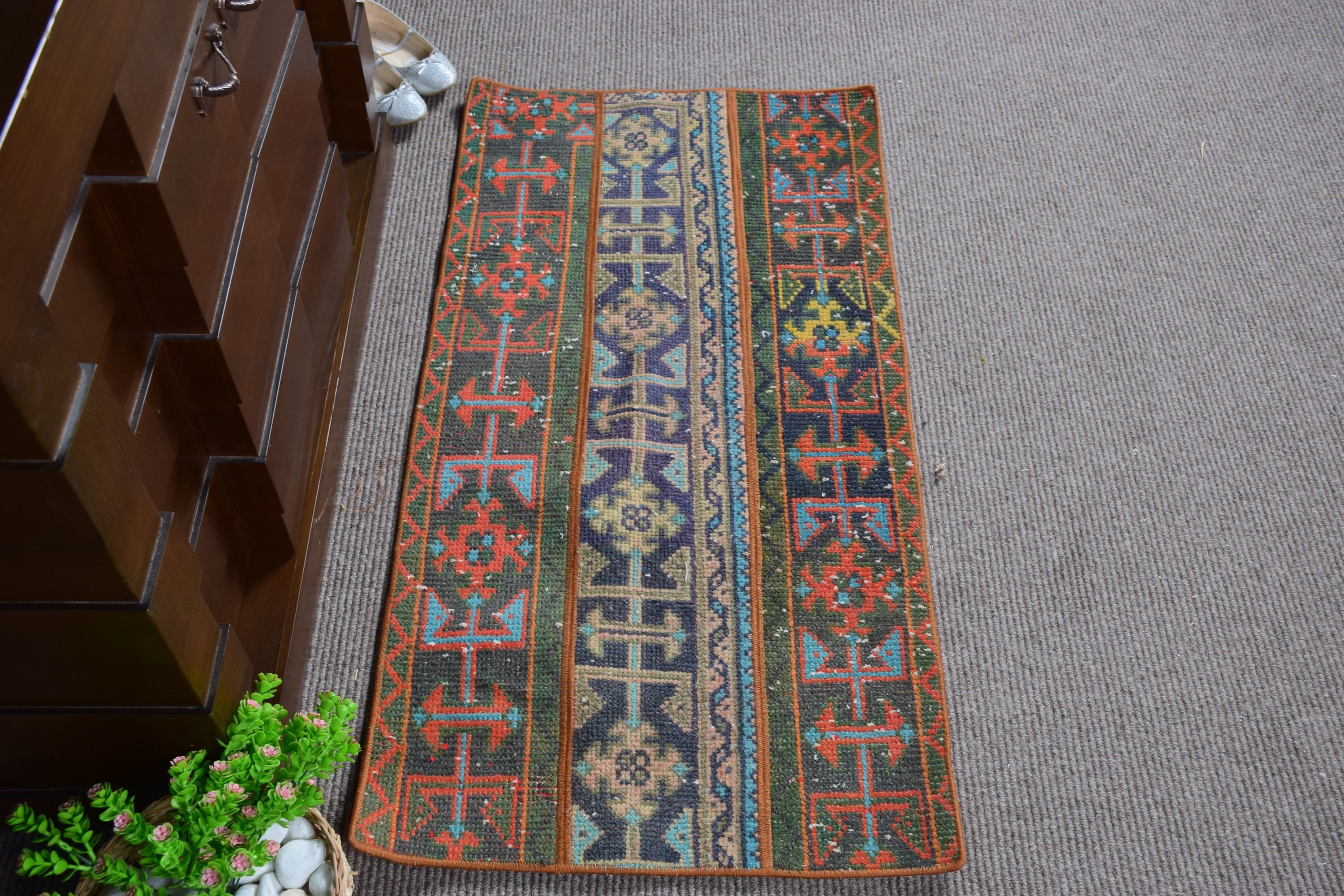 Türk Halısı, Kapı Paspası Halıları, Eklektik Halılar, Vintage Halı, Araba Paspas Halısı, Turuncu 2x3.9 ft Küçük Halı, Fas Halısı, Mutfak Halıları