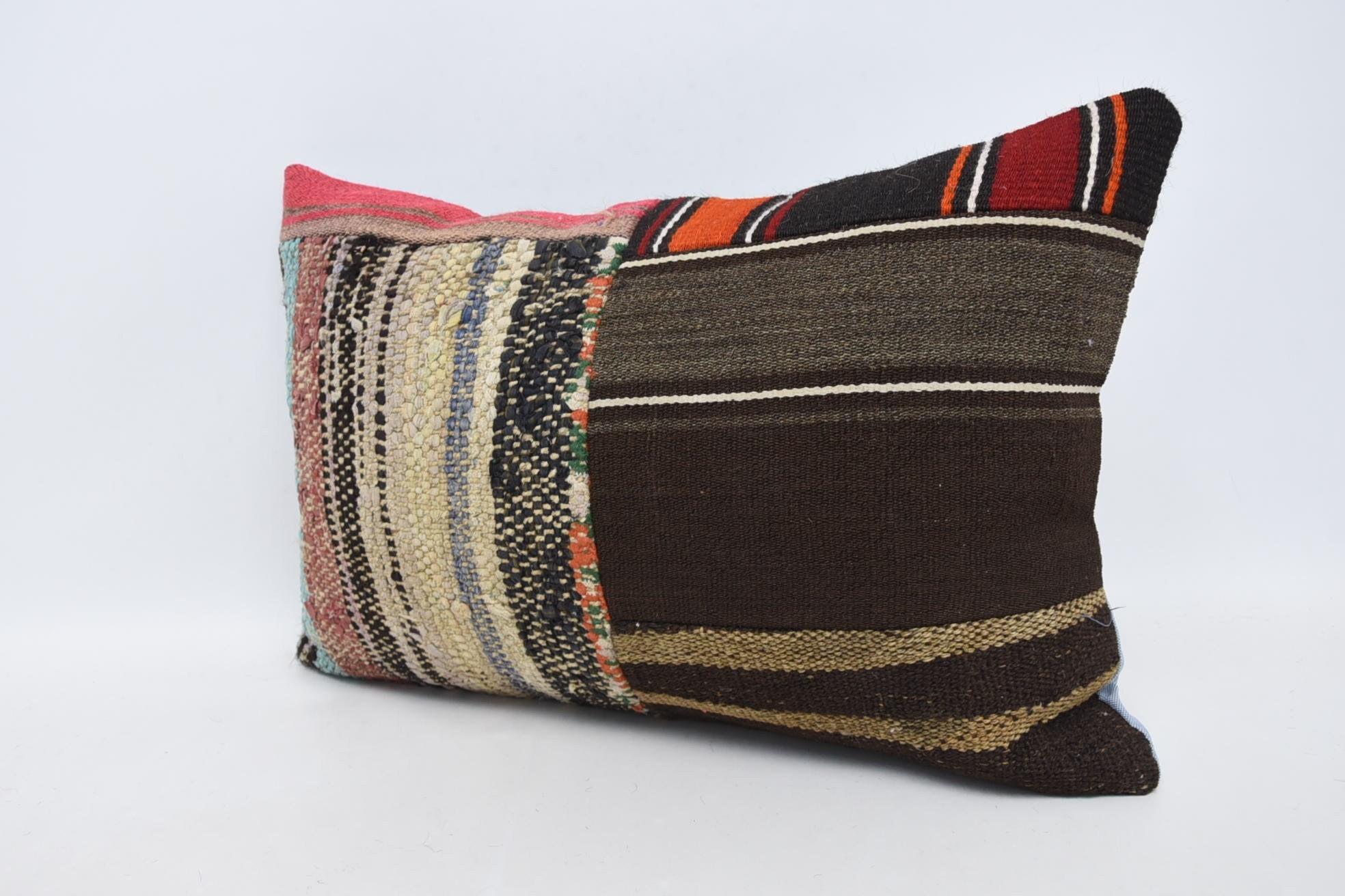 Pillow for Sofa, Kilim Pillow, 16"x24" Brown Pillow Sham, Ethnical Kilim Rug Pillow, Accent Throw Cushion Cover