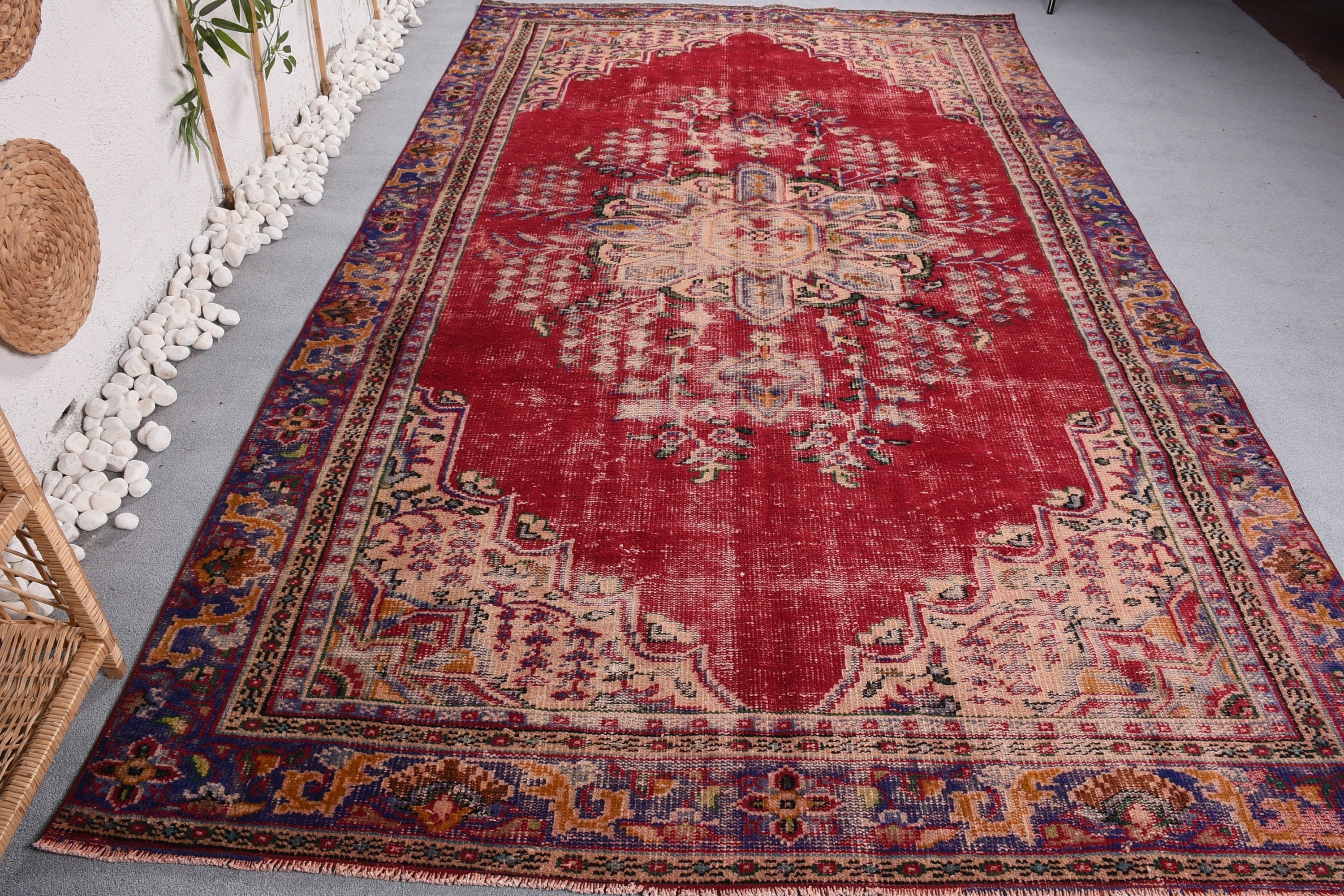 Vintage Rug, Kitchen Rug, Antique Rugs, Red Cool Rug, Turkish Rugs, Bedroom Rug, Living Room Rug, Vintage Decor Rugs, 6.3x10.7 ft Large Rug