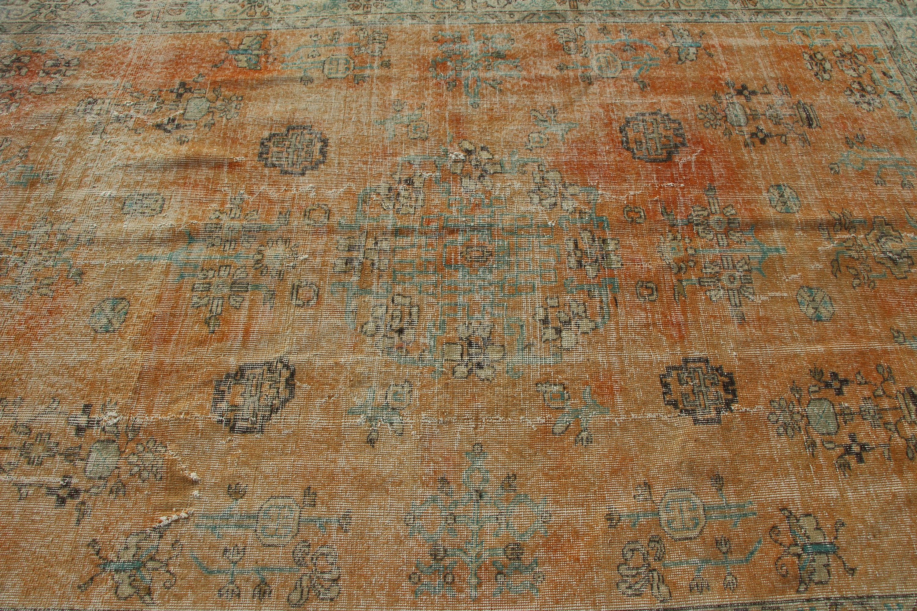 Turkish Rug, Dining Room Rug, 6.1x8.9 ft Large Rugs, Orange Antique Rug, Salon Rug, Oushak Rug, Vintage Rug, Abstract Rugs