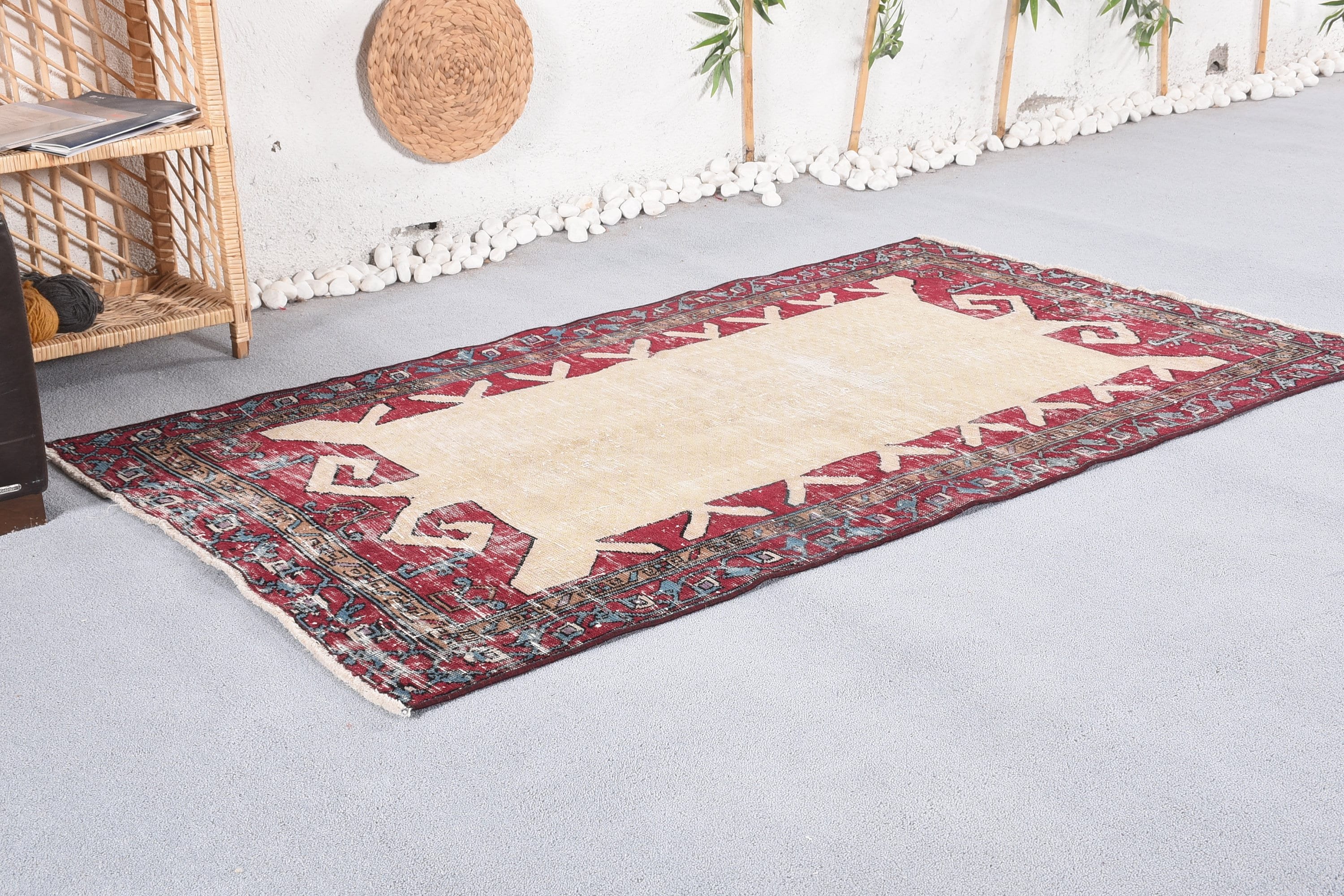 Moroccan Rugs, Turkish Rug, Kitchen Rug, Red Wool Rug, Home Decor Rugs, 3.5x5.7 ft Accent Rugs, Entry Rug, Rugs for Bedroom, Vintage Rug